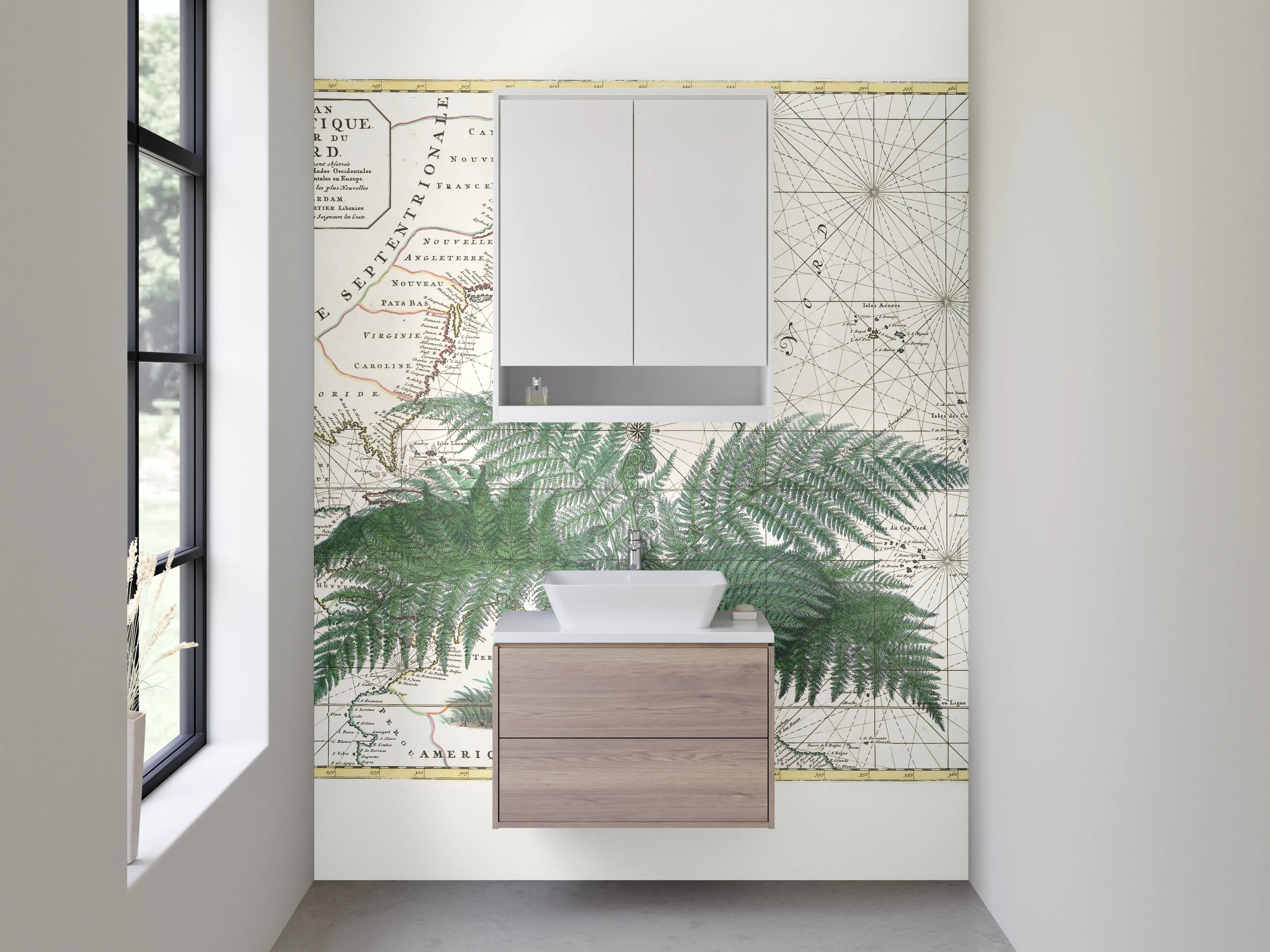 Waschbecken-Rückwand - Vintage Karte mit Farn – Naturdekor