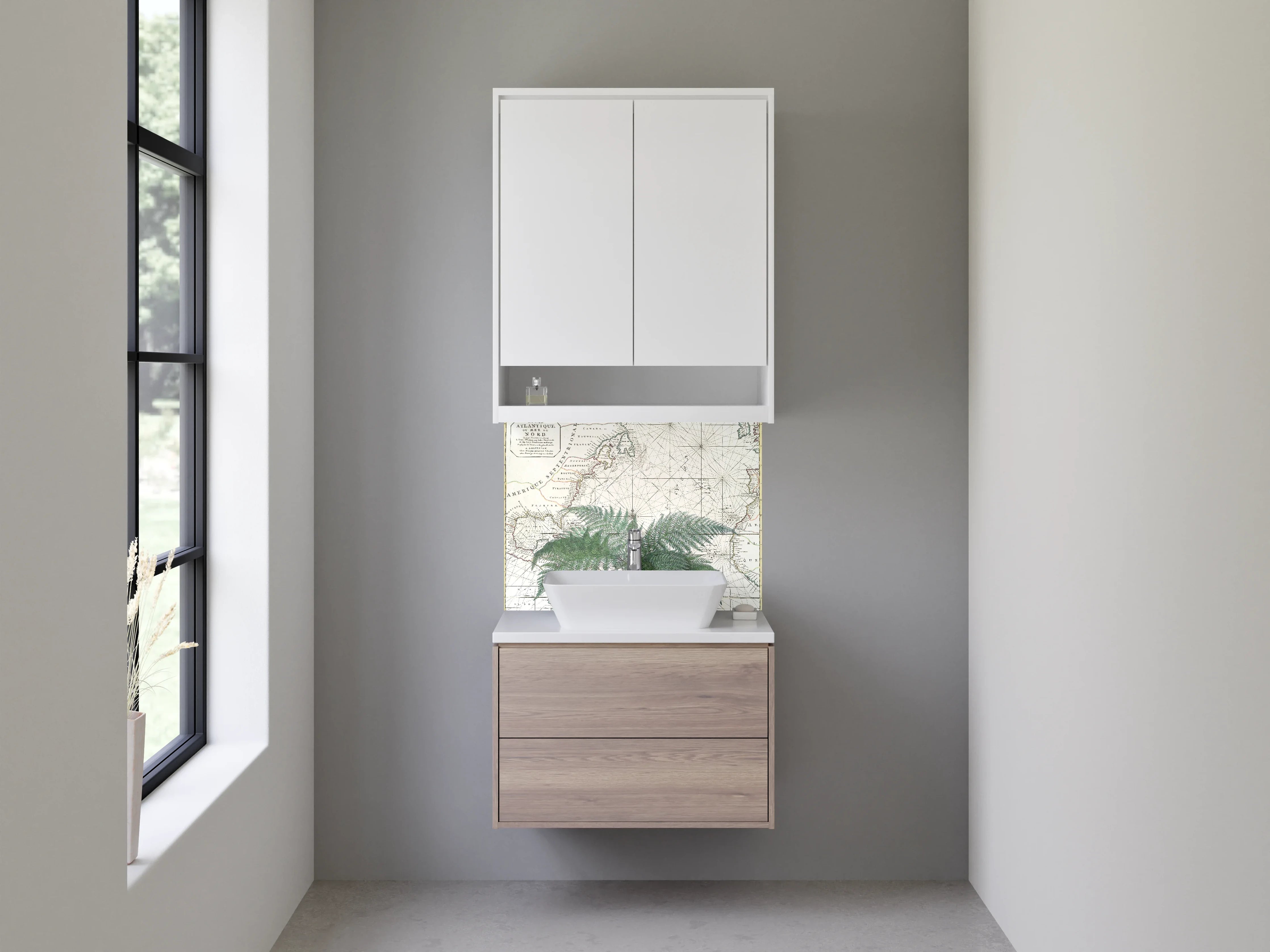 Waschbecken-Rückwand - Vintage Karte mit Farn – Naturdekor