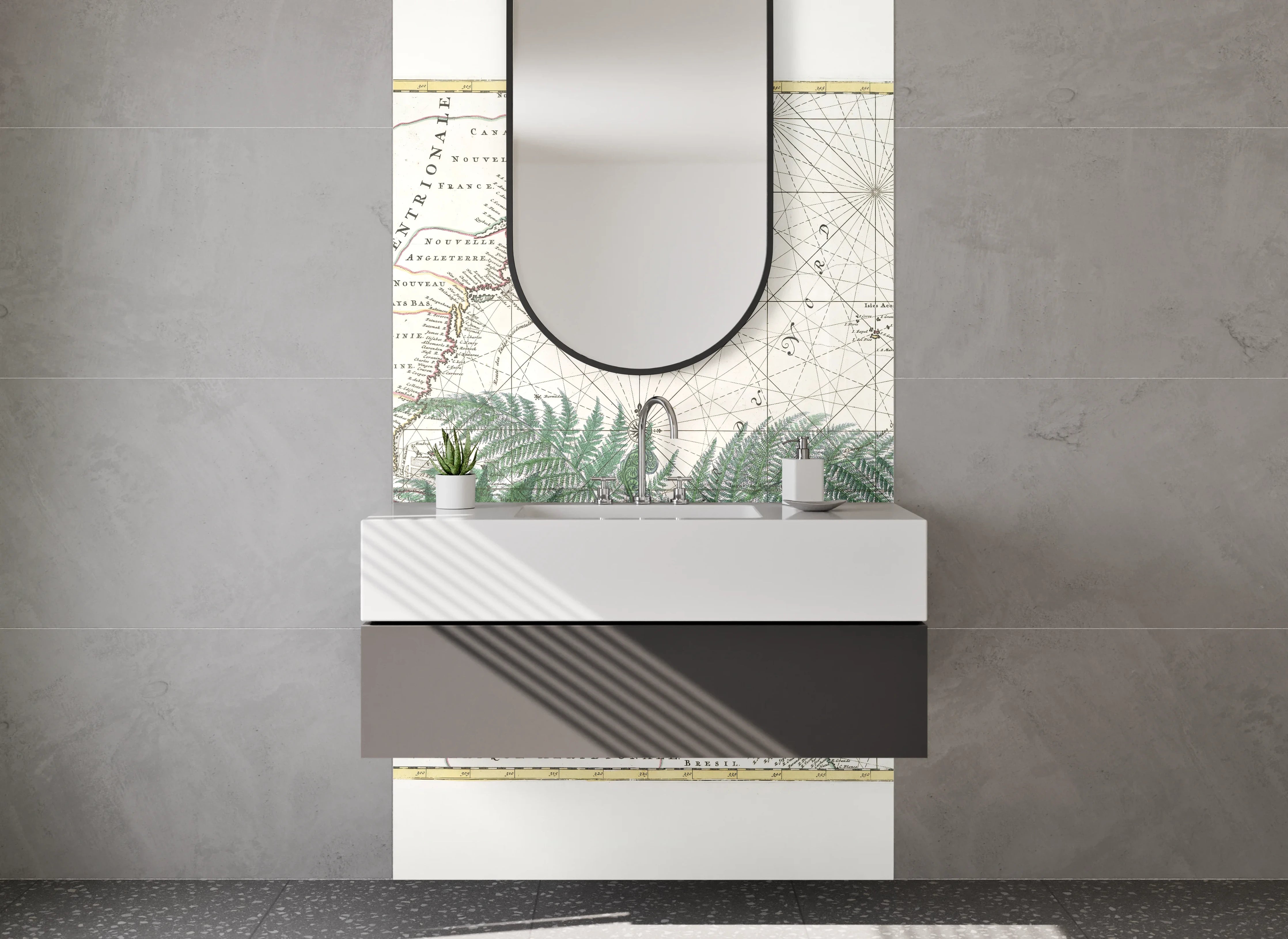 Waschbecken-Rückwand - Vintage Karte mit Farn – Naturdekor