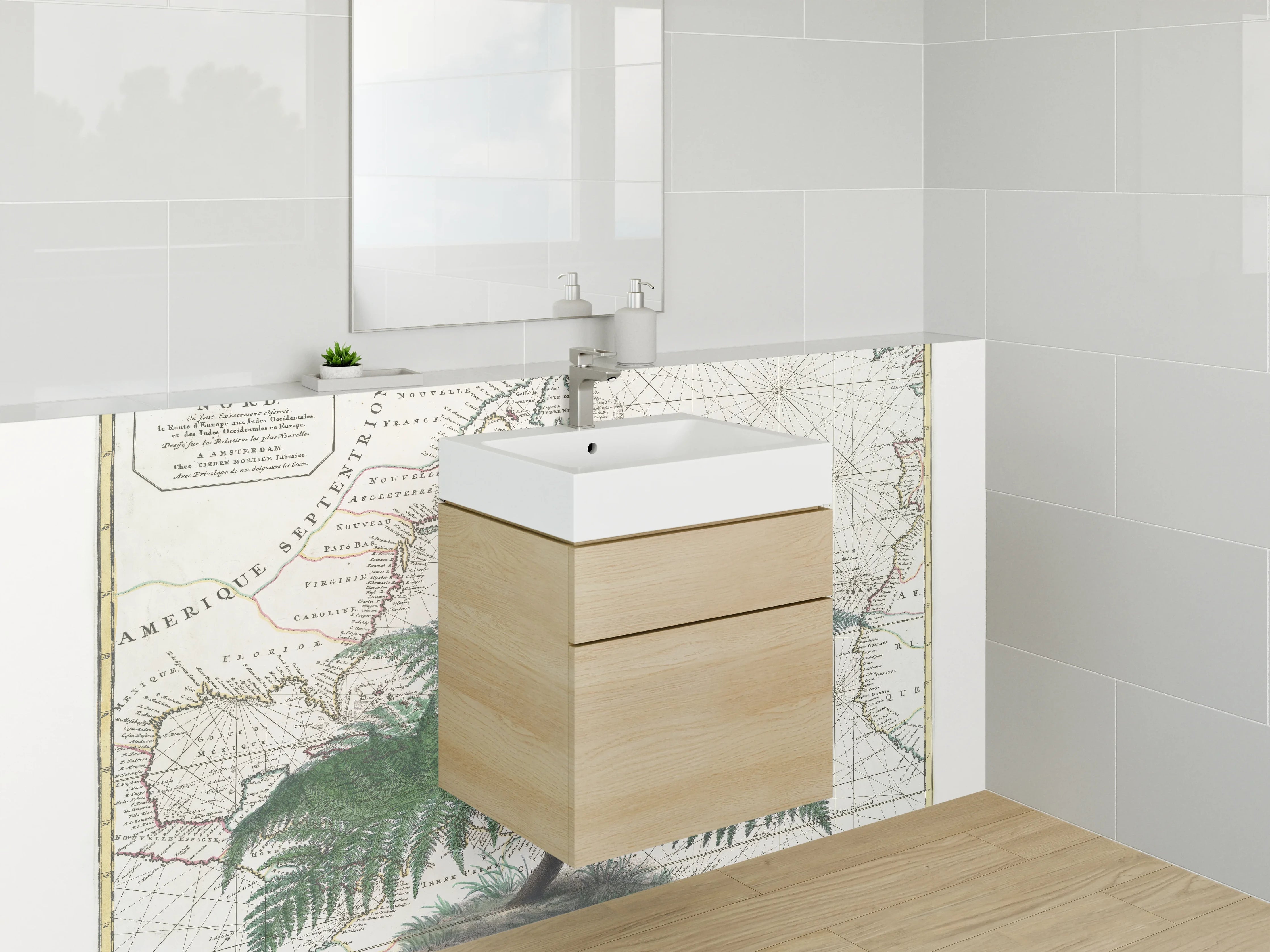 Waschbecken-Rückwand - Vintage Karte mit Farn – Naturdekor