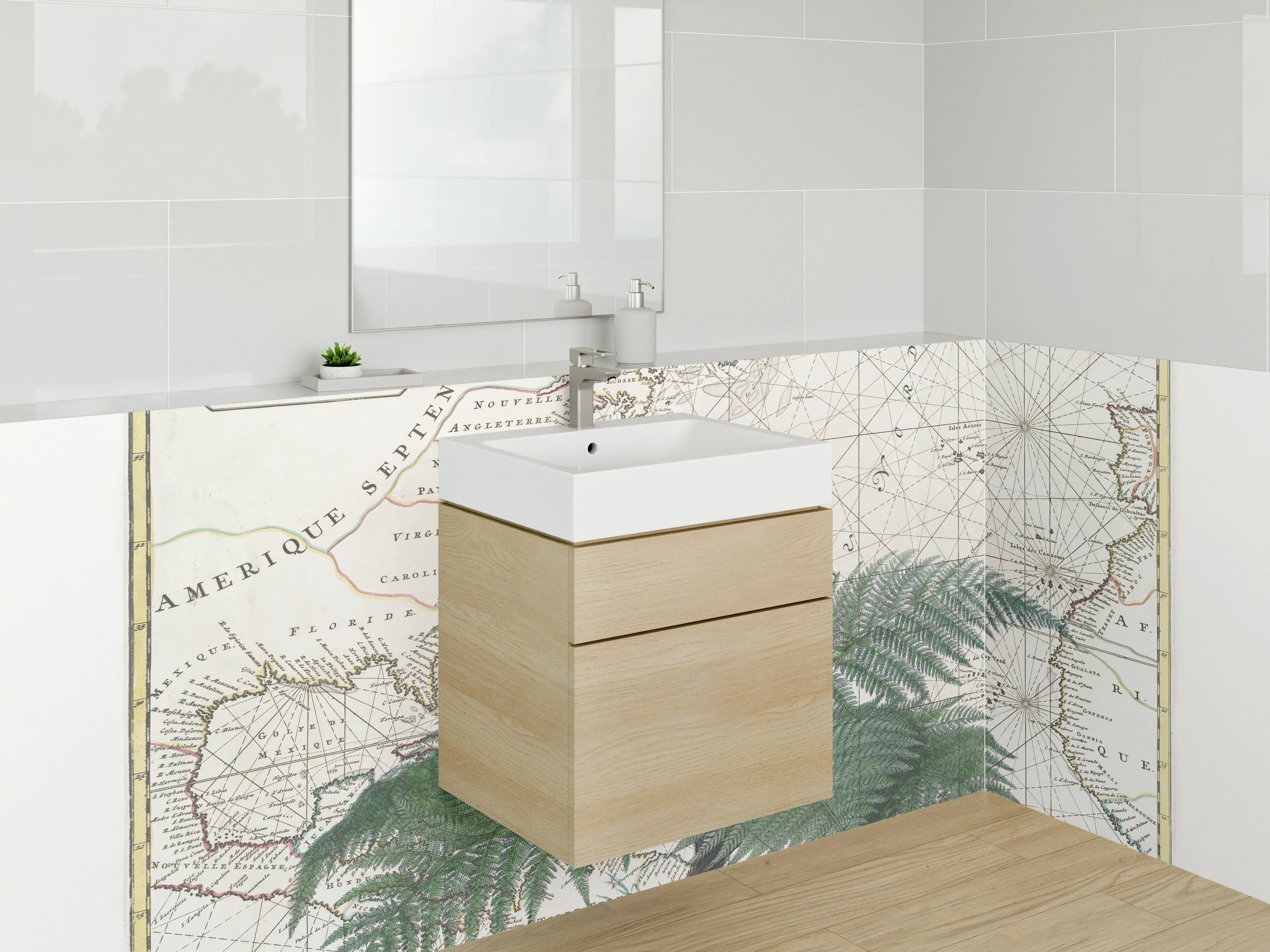 Waschbecken-Rückwand - Vintage Karte mit Farn – Naturdekor