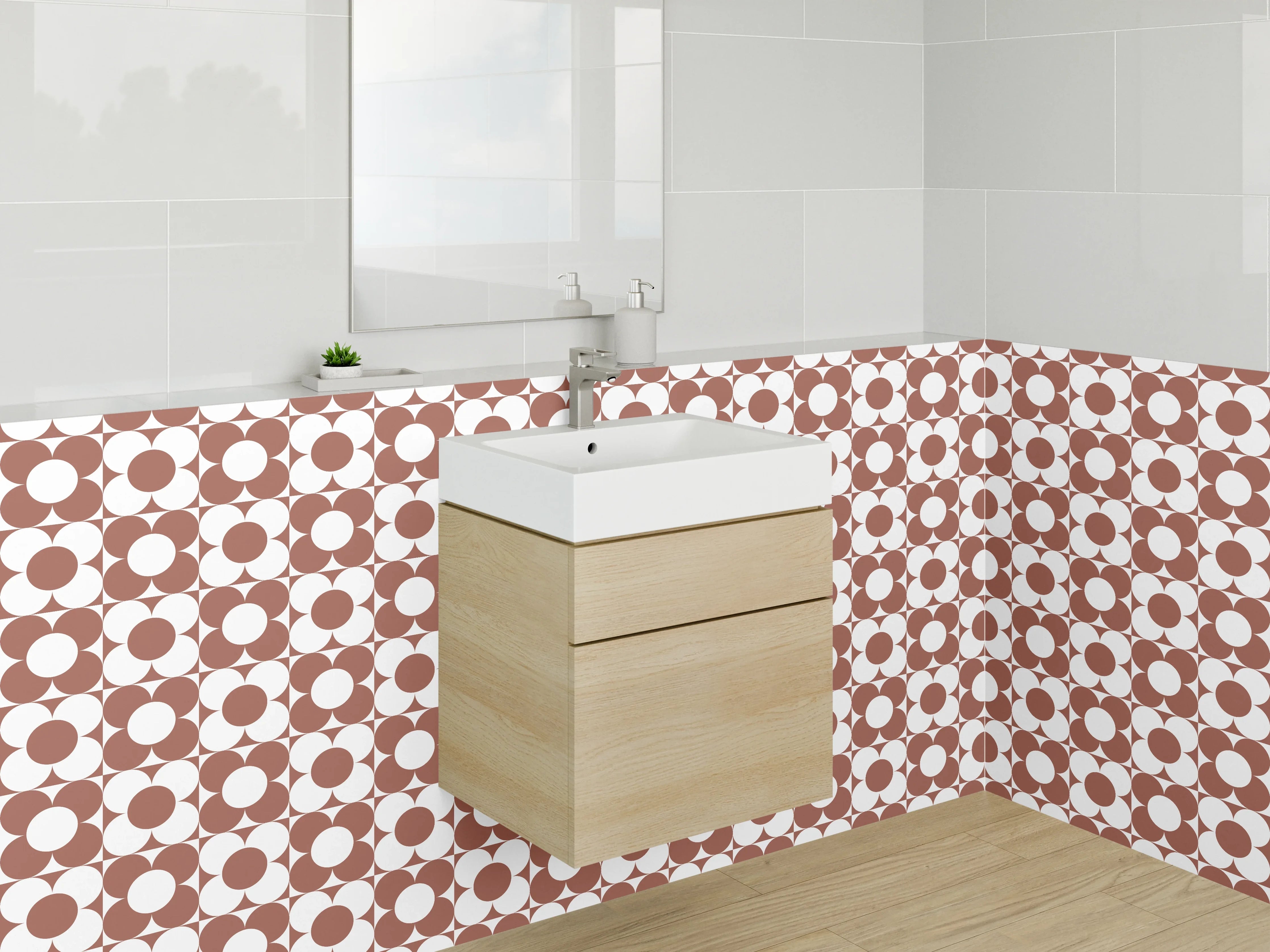 Waschbecken-Rückwand - Vintage Kreismix Braun Grau Weiß
