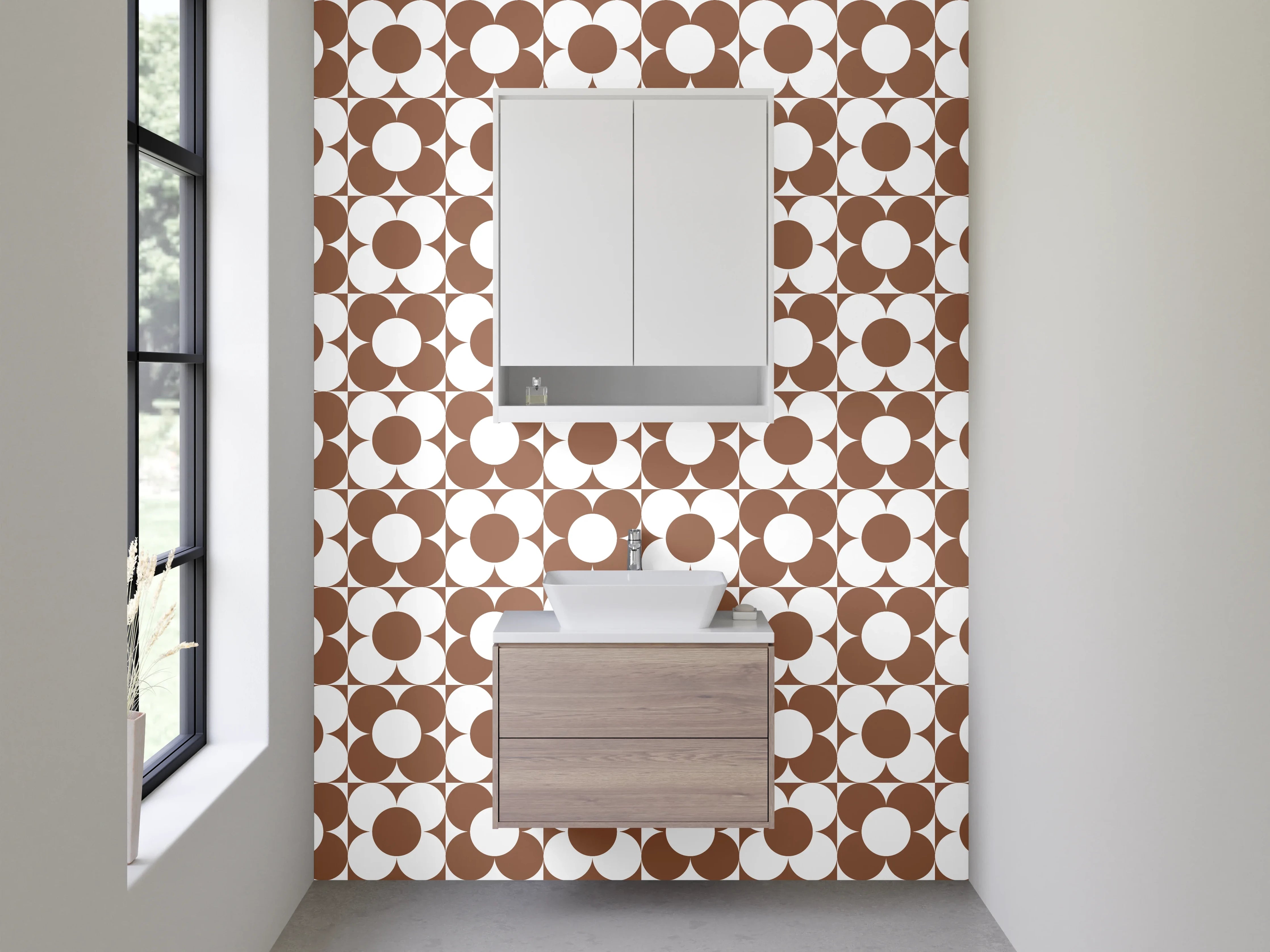 Waschbecken-Rückwand - Vintage Kreismuster Braun Grauweiß