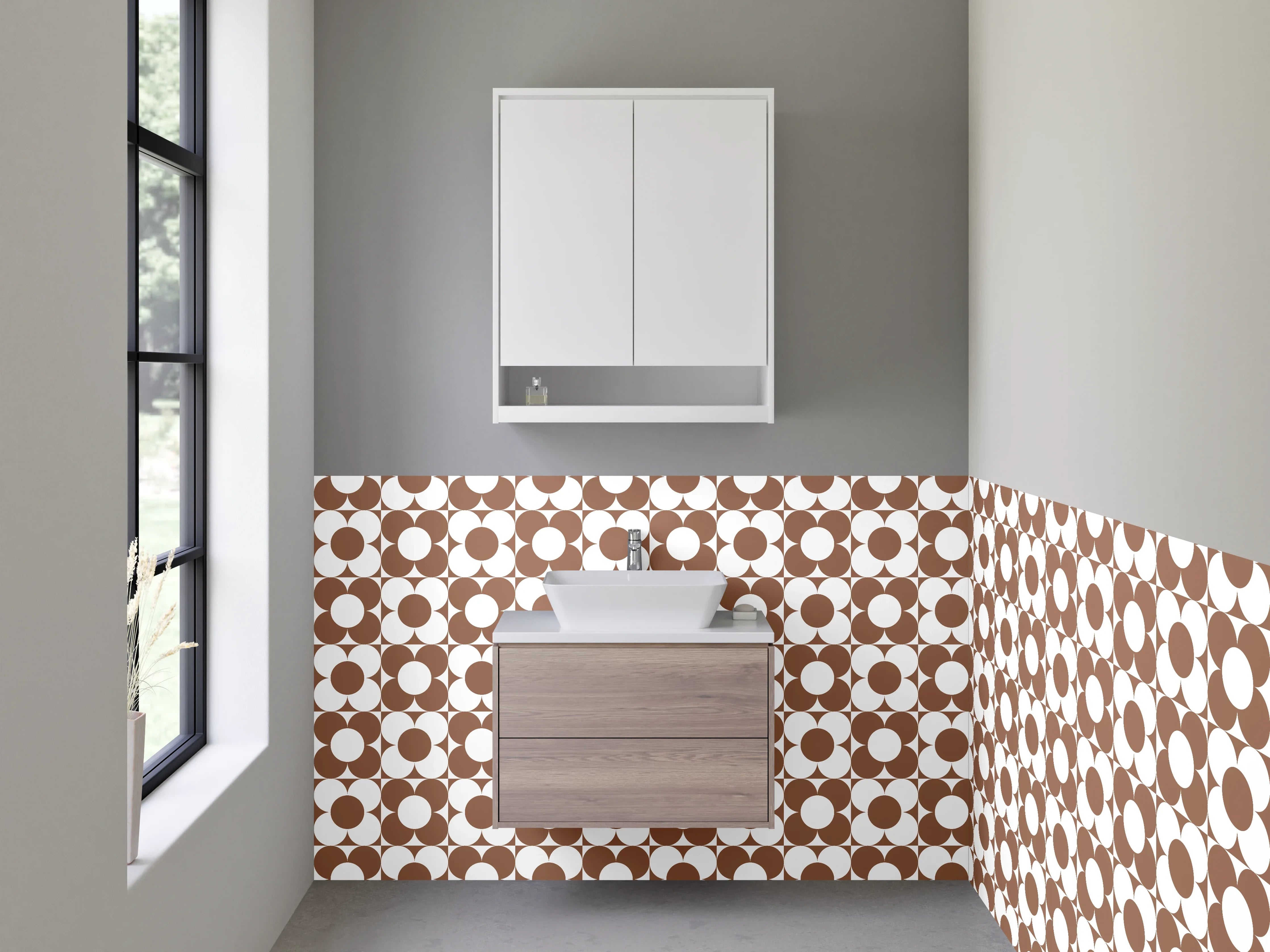 Waschbecken-Rückwand - Vintage Kreismuster Braun Grauweiß