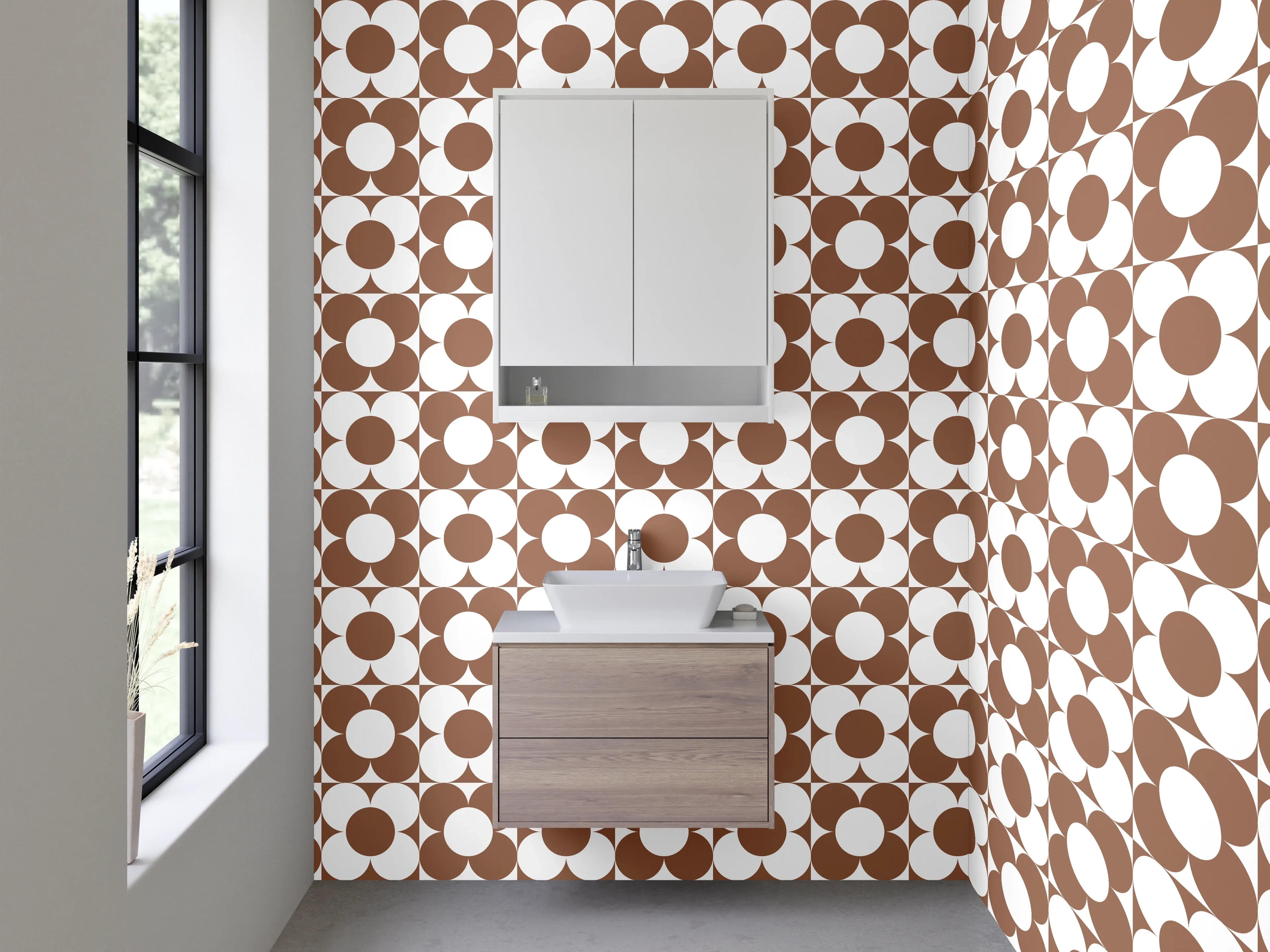 Waschbecken-Rückwand - Vintage Kreismuster Braun Grauweiß