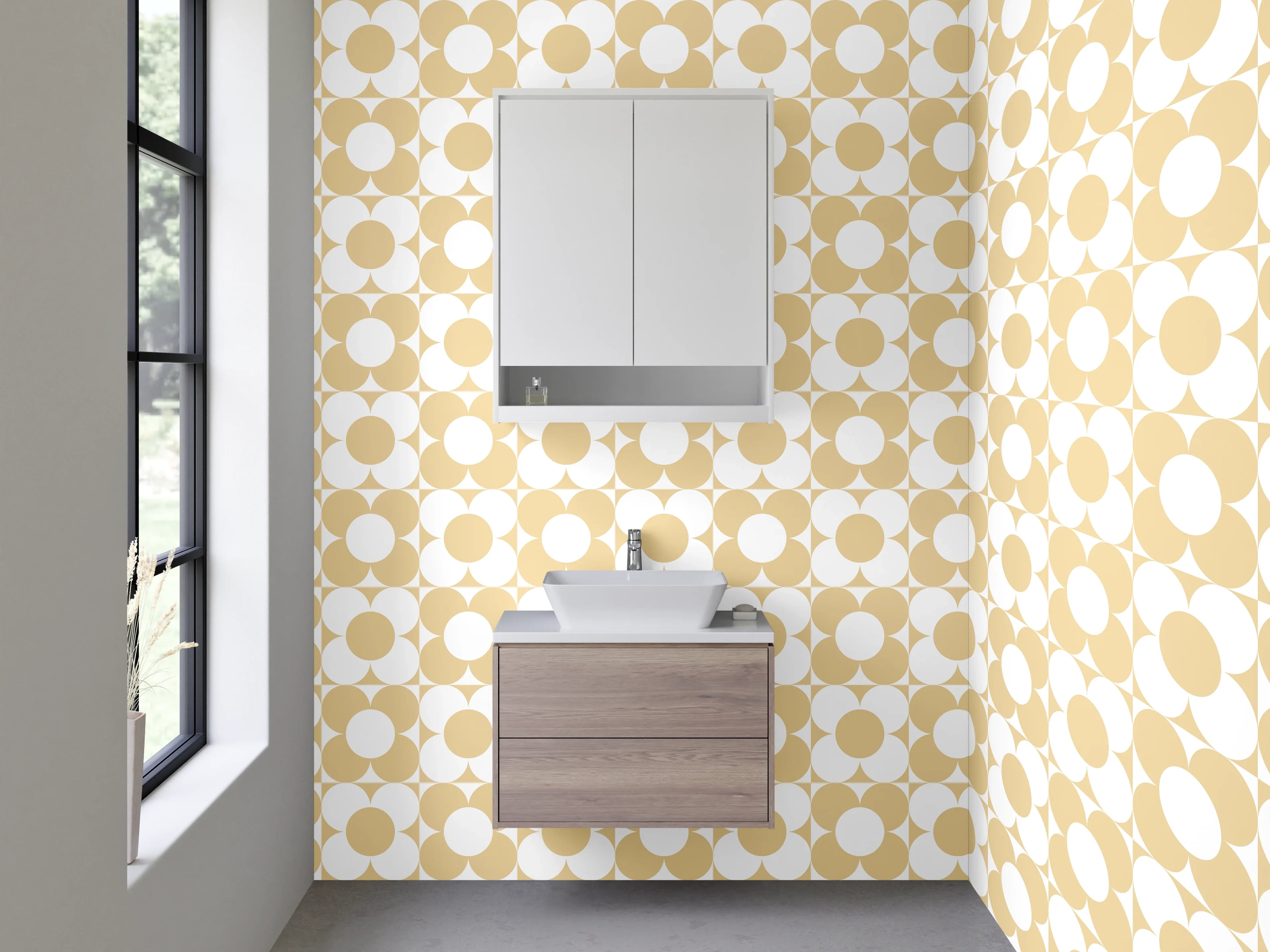 Waschbecken-Rückwand - Vintage Kreismuster Grau-Beige Flair