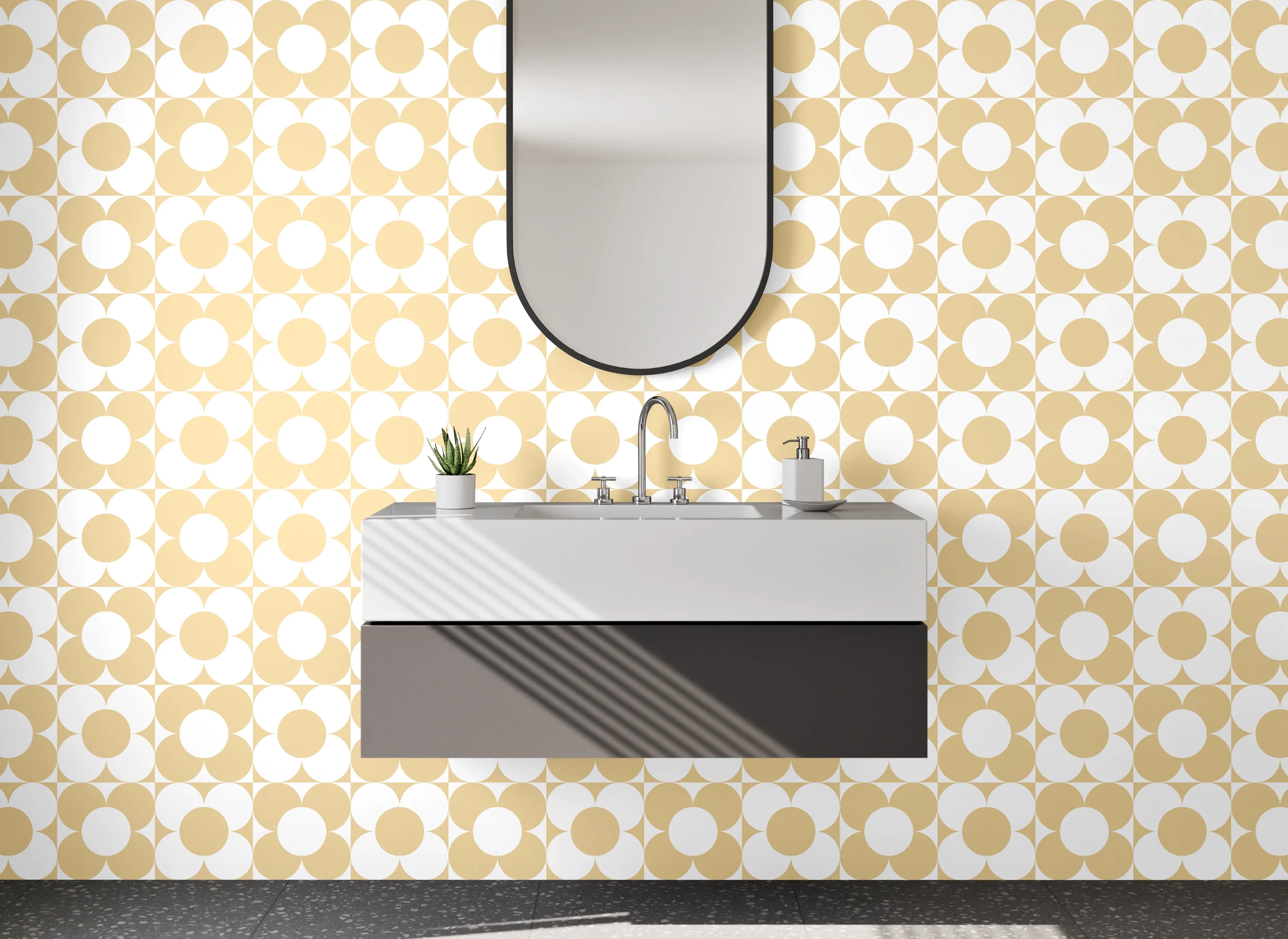 Waschbecken-Rückwand - Vintage Kreismuster Grau-Beige Flair