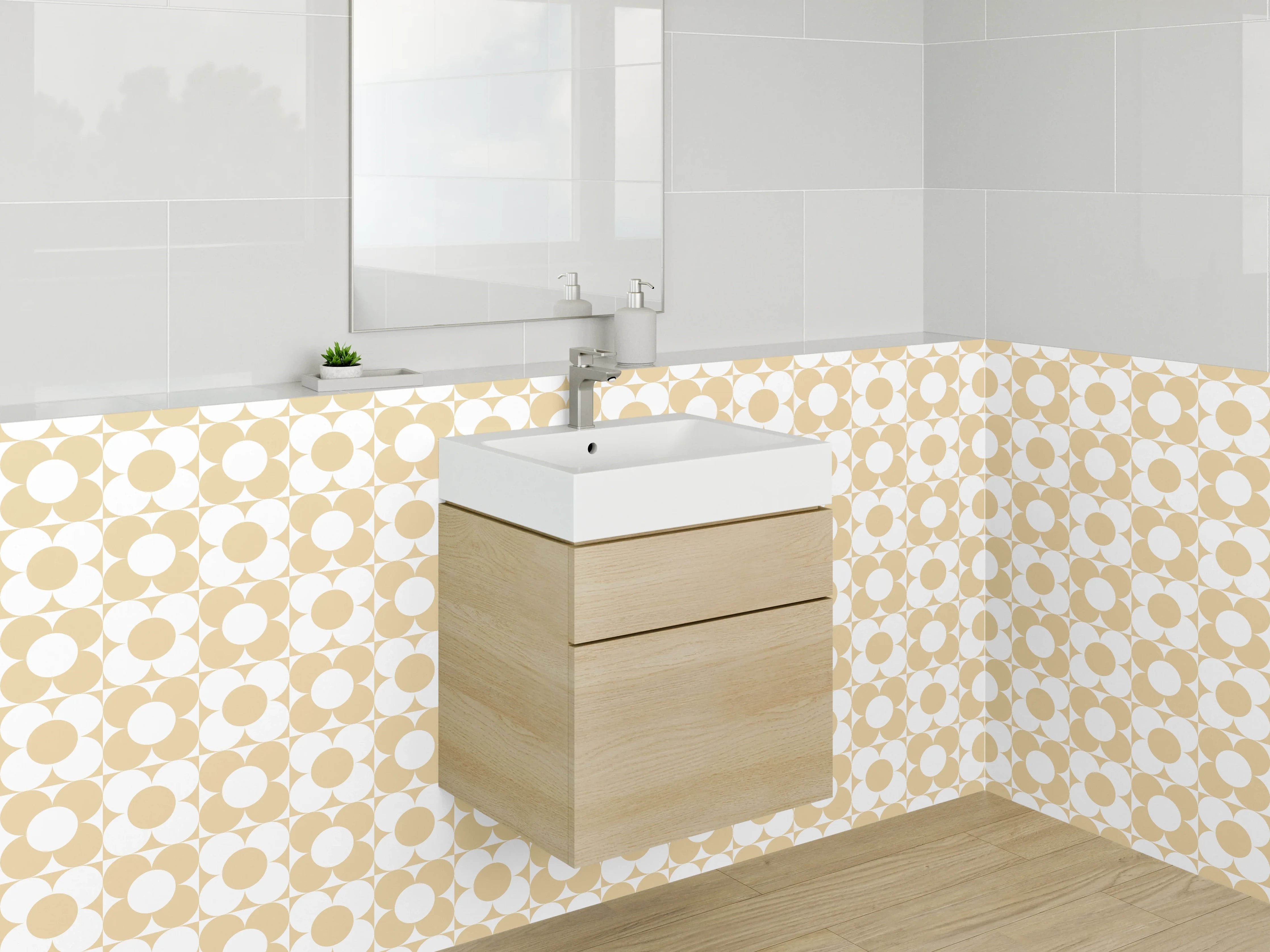 Waschbecken-Rückwand - Vintage Kreismuster Grau-Beige Flair