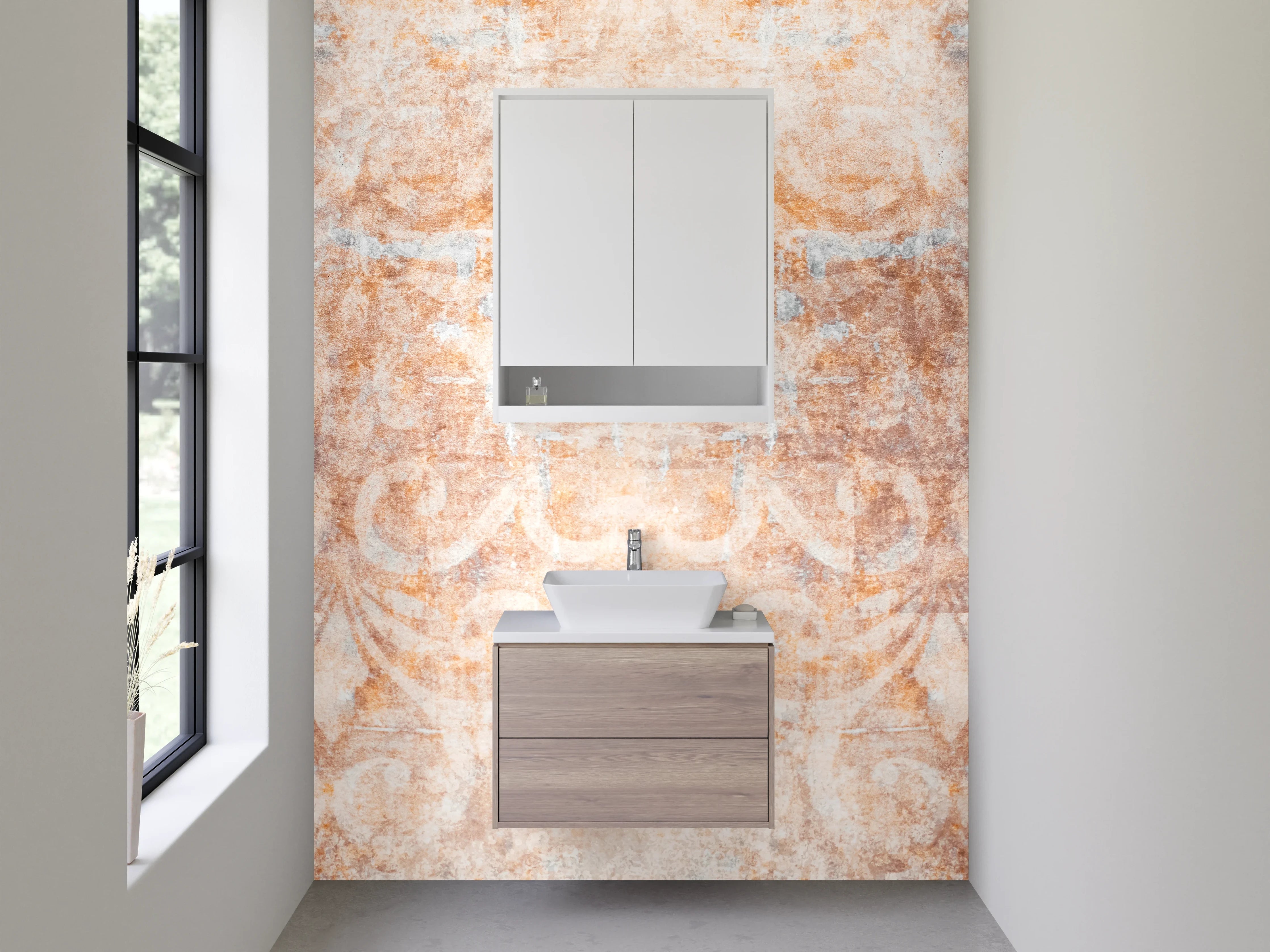Waschbecken-Rückwand - Vintage-Kunstdruck mit Pastellfarben
