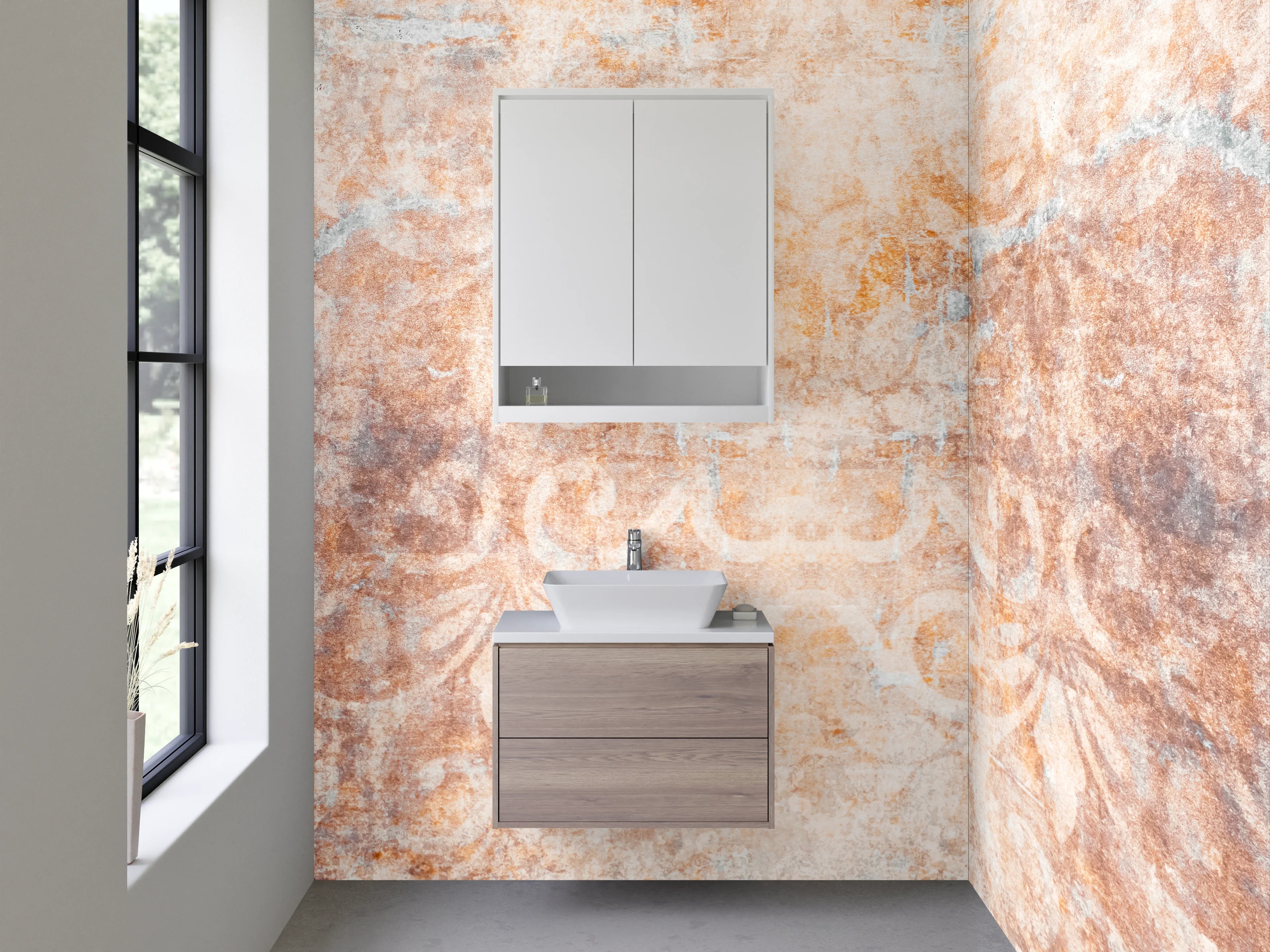 Waschbecken-Rückwand - Vintage-Kunstdruck mit Pastellfarben