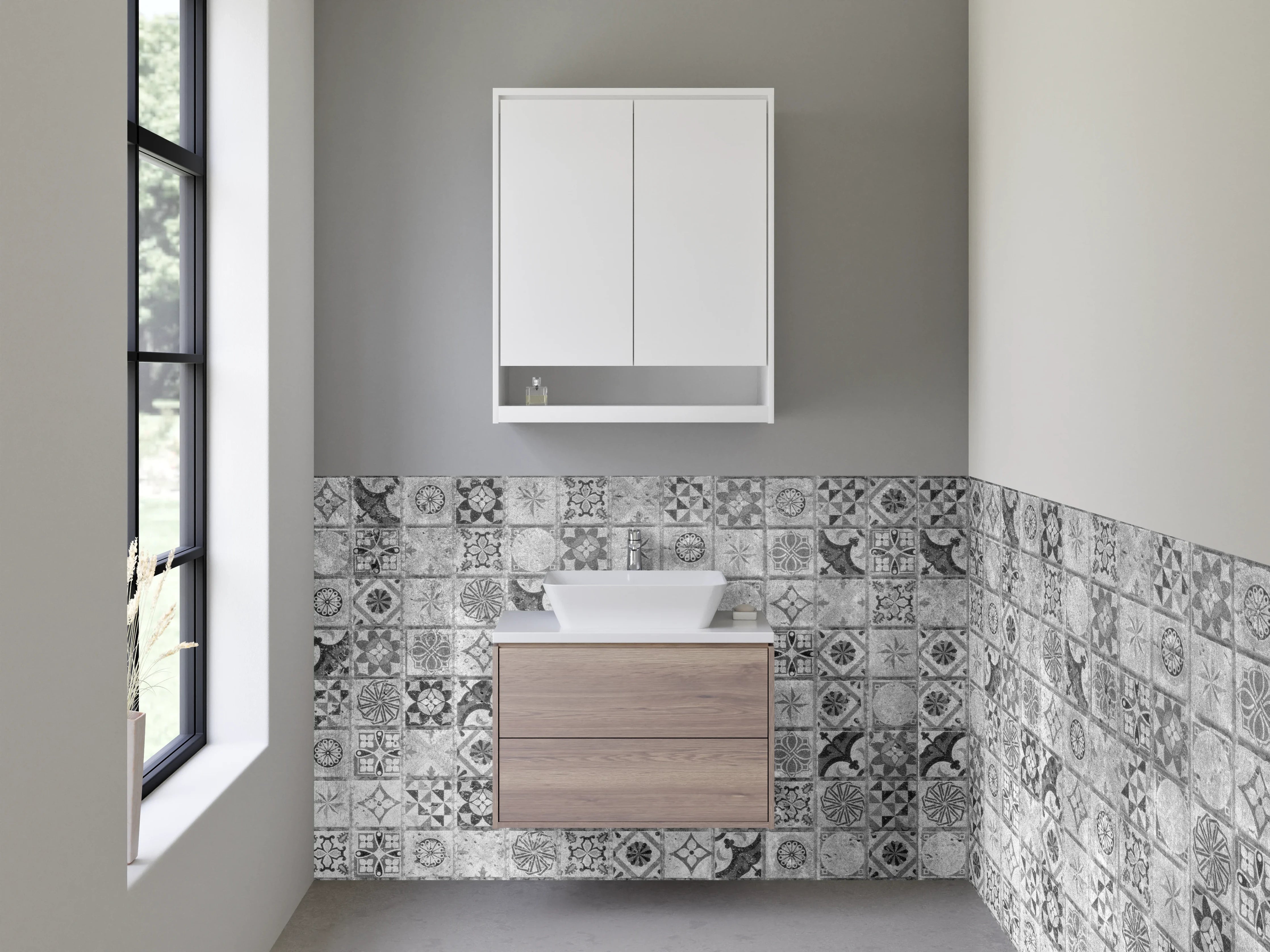 Waschbecken-Rückwand - Vintage Mosaik Fliesen Schwarz-Weiß