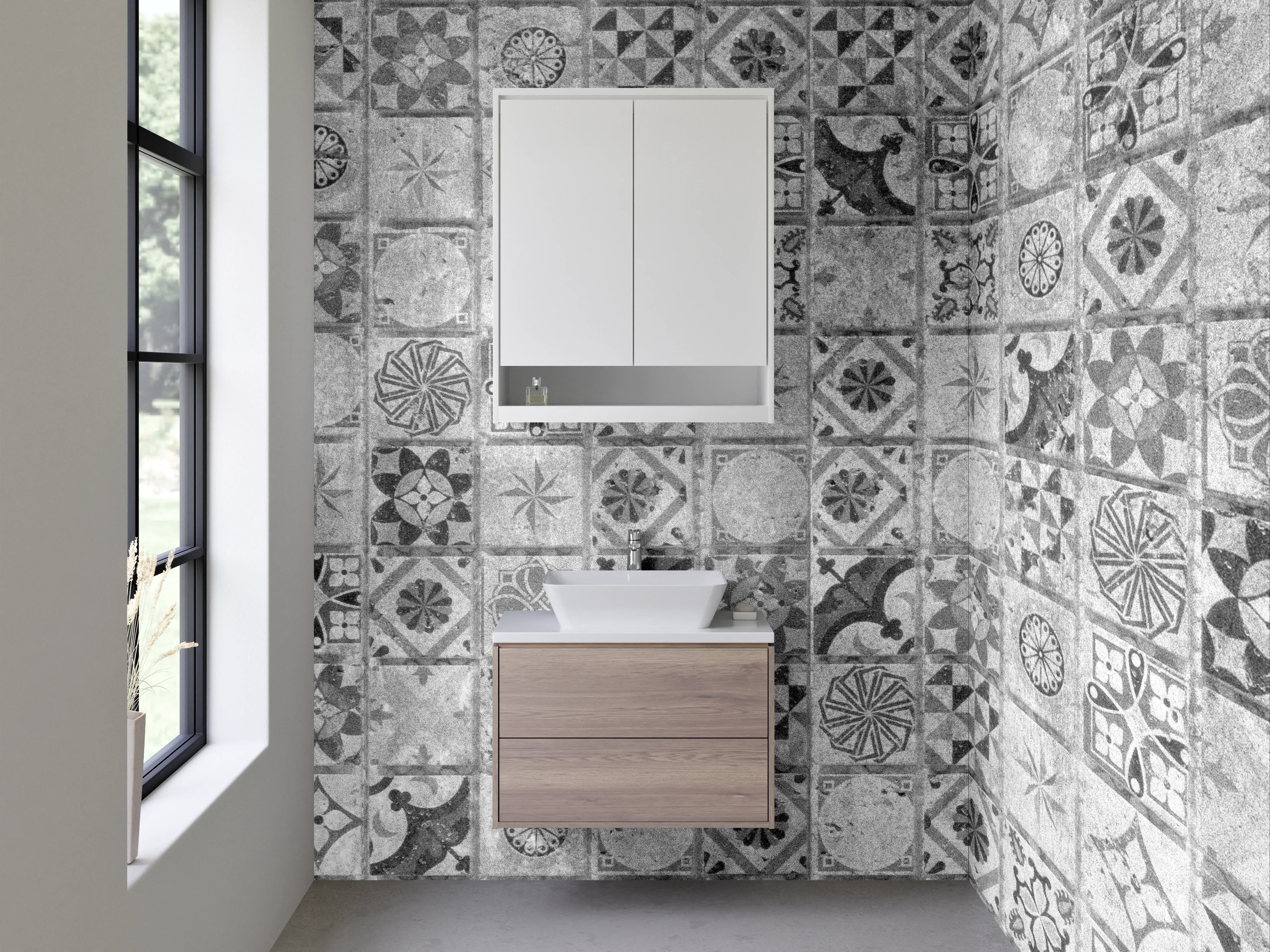 Waschbecken-Rückwand - Vintage Mosaik Fliesen Schwarz-Weiß