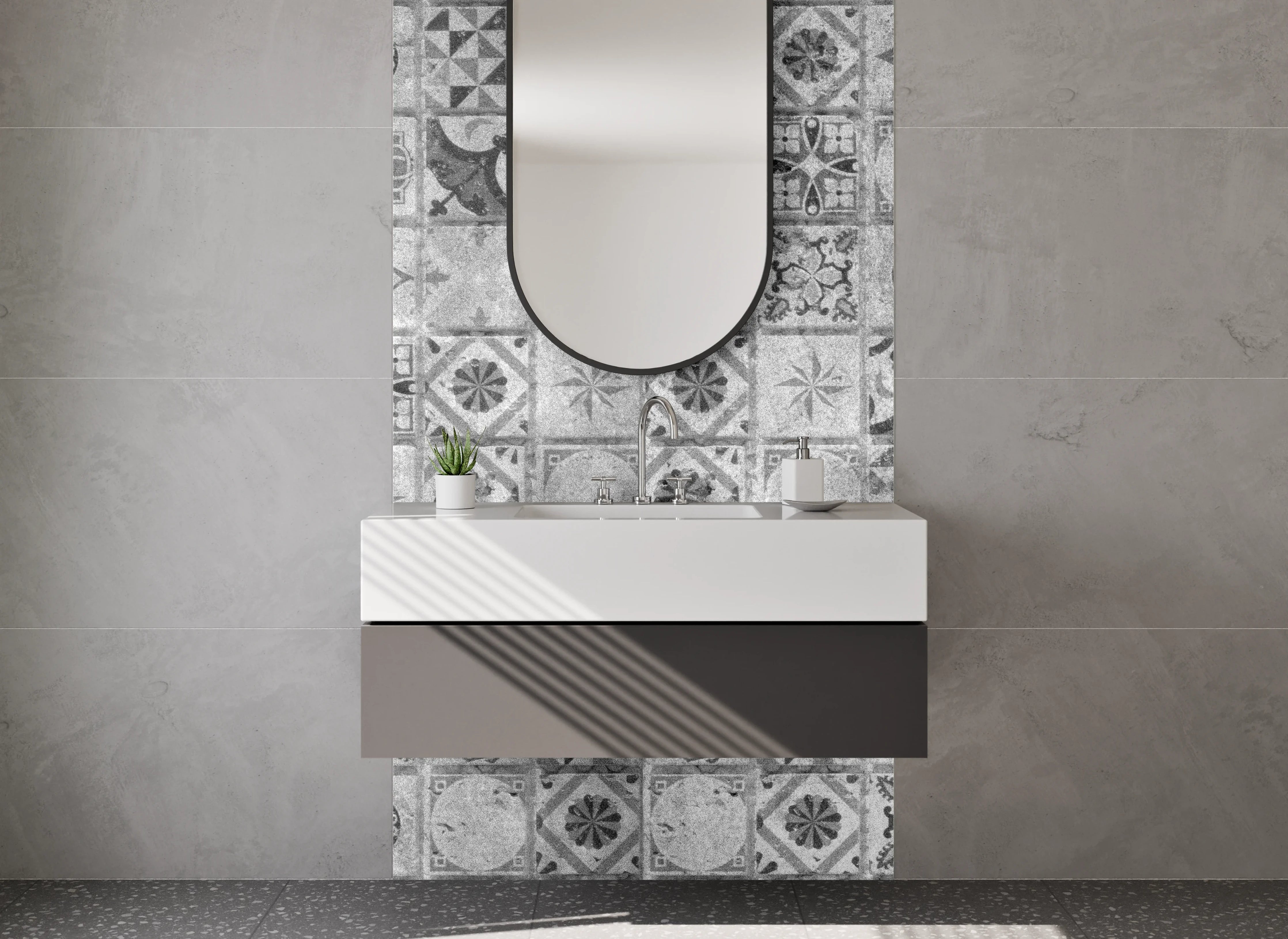 Waschbecken-Rückwand - Vintage Mosaik Fliesen Schwarz-Weiß