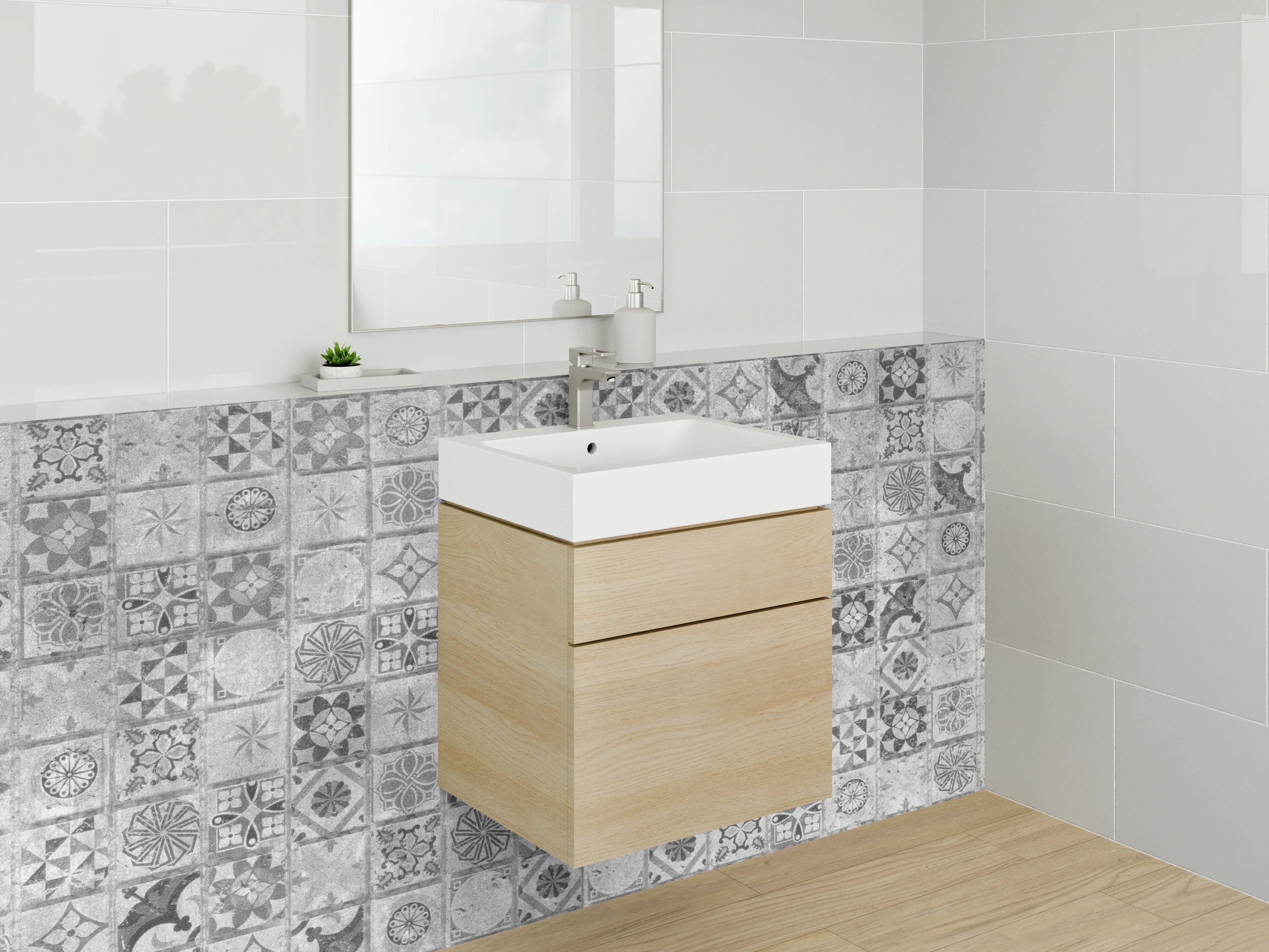 Waschbecken-Rückwand - Vintage Mosaik Fliesen Schwarz-Weiß