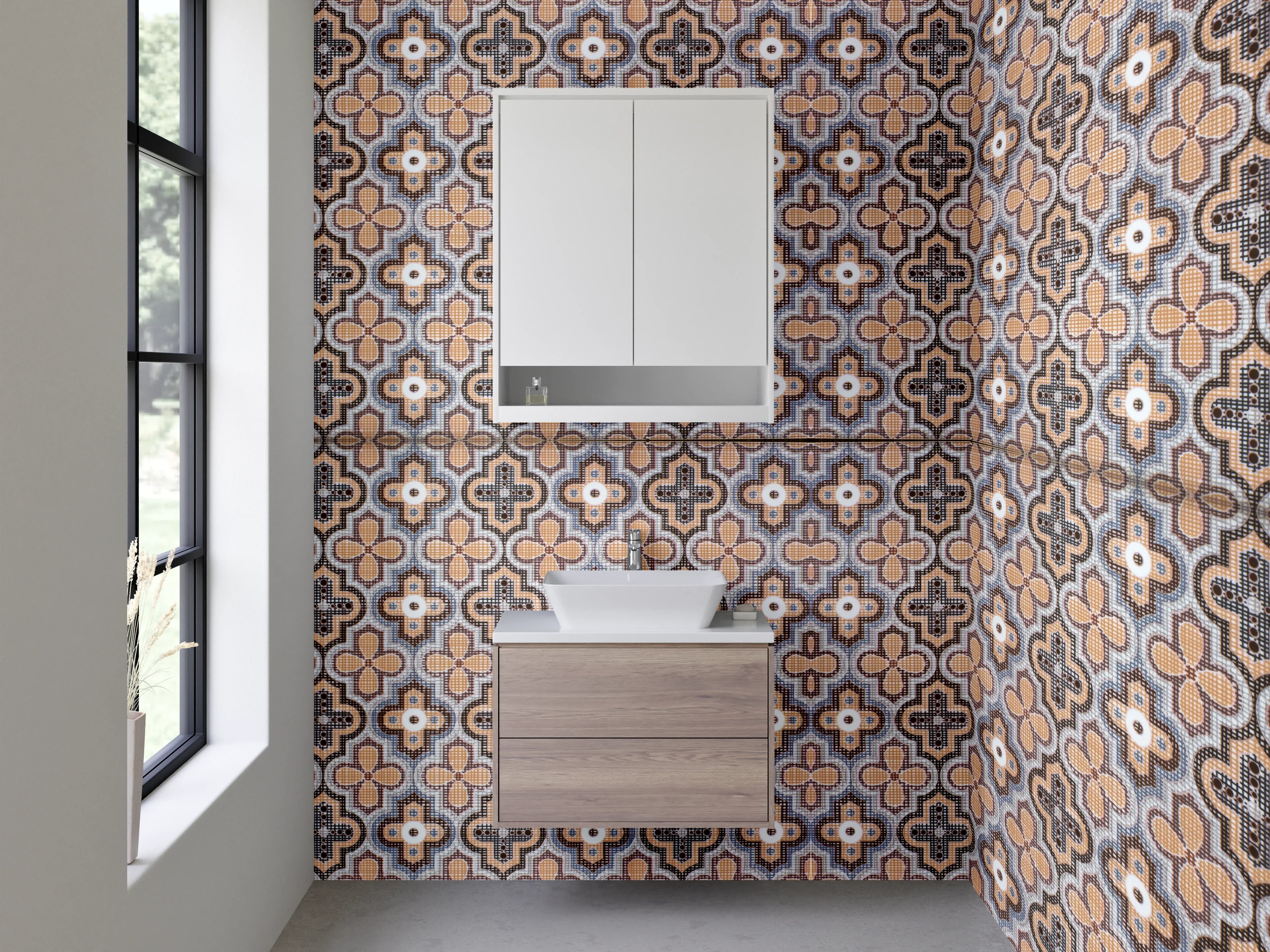 Waschbecken-Rückwand - Vintage Mosaikfliesen Braun Beige Grau Weiß