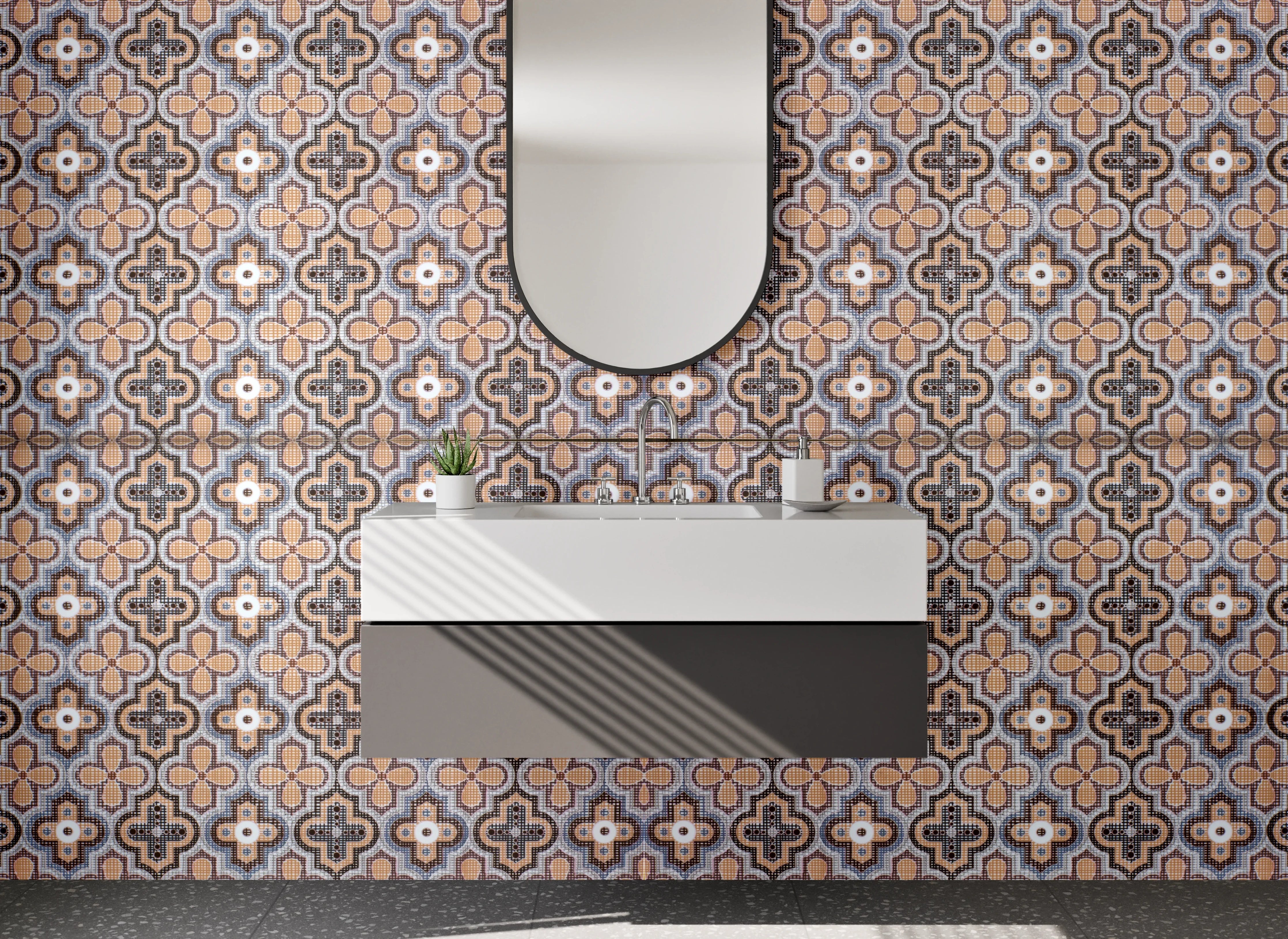 Waschbecken-Rückwand - Vintage Mosaikfliesen Braun Beige Grau Weiß