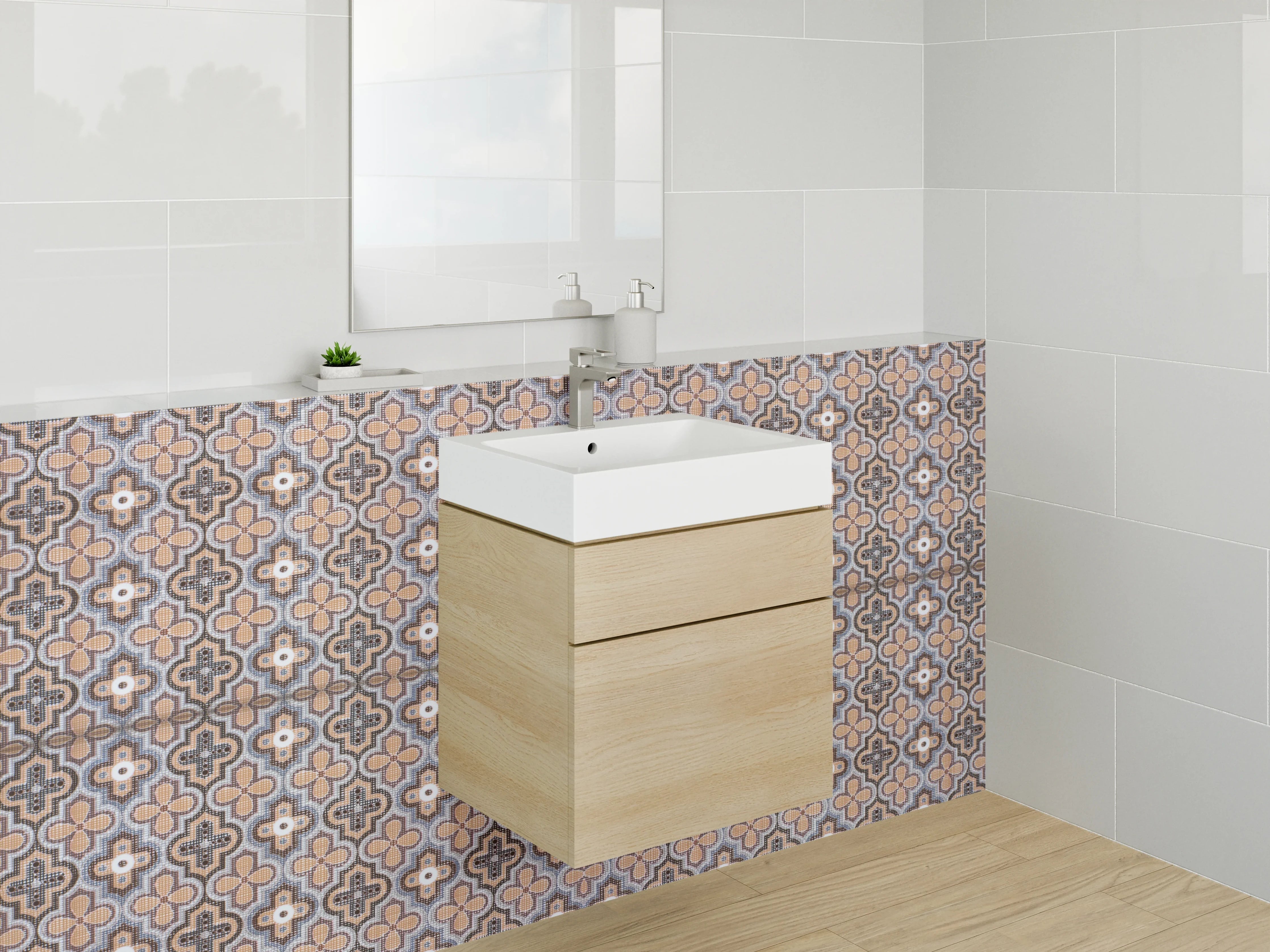 Waschbecken-Rückwand - Vintage Mosaikfliesen Braun Beige Grau Weiß