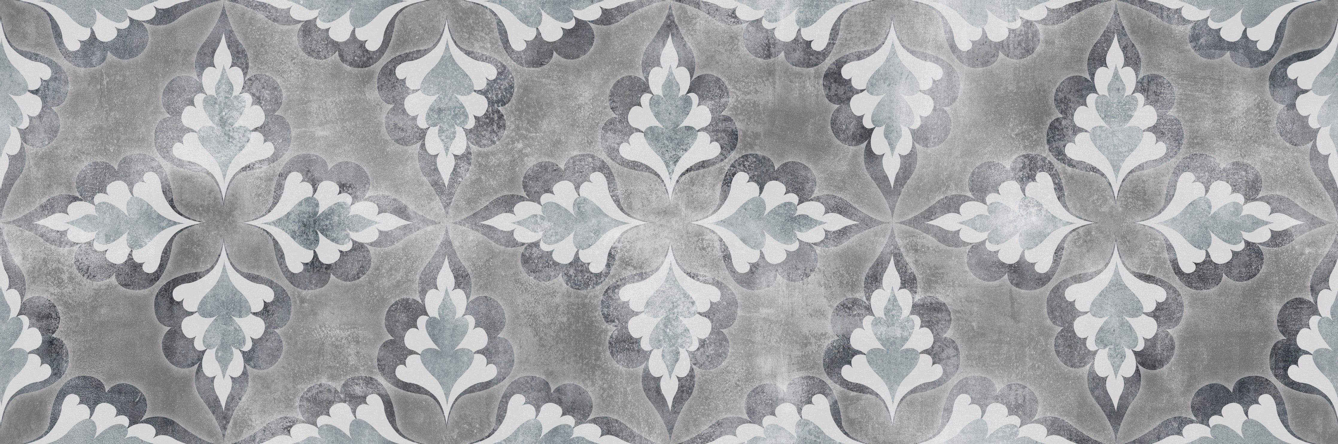 Waschbecken-Rückwand-Vintage Ornament Fliesenmuster Grau-Weiß