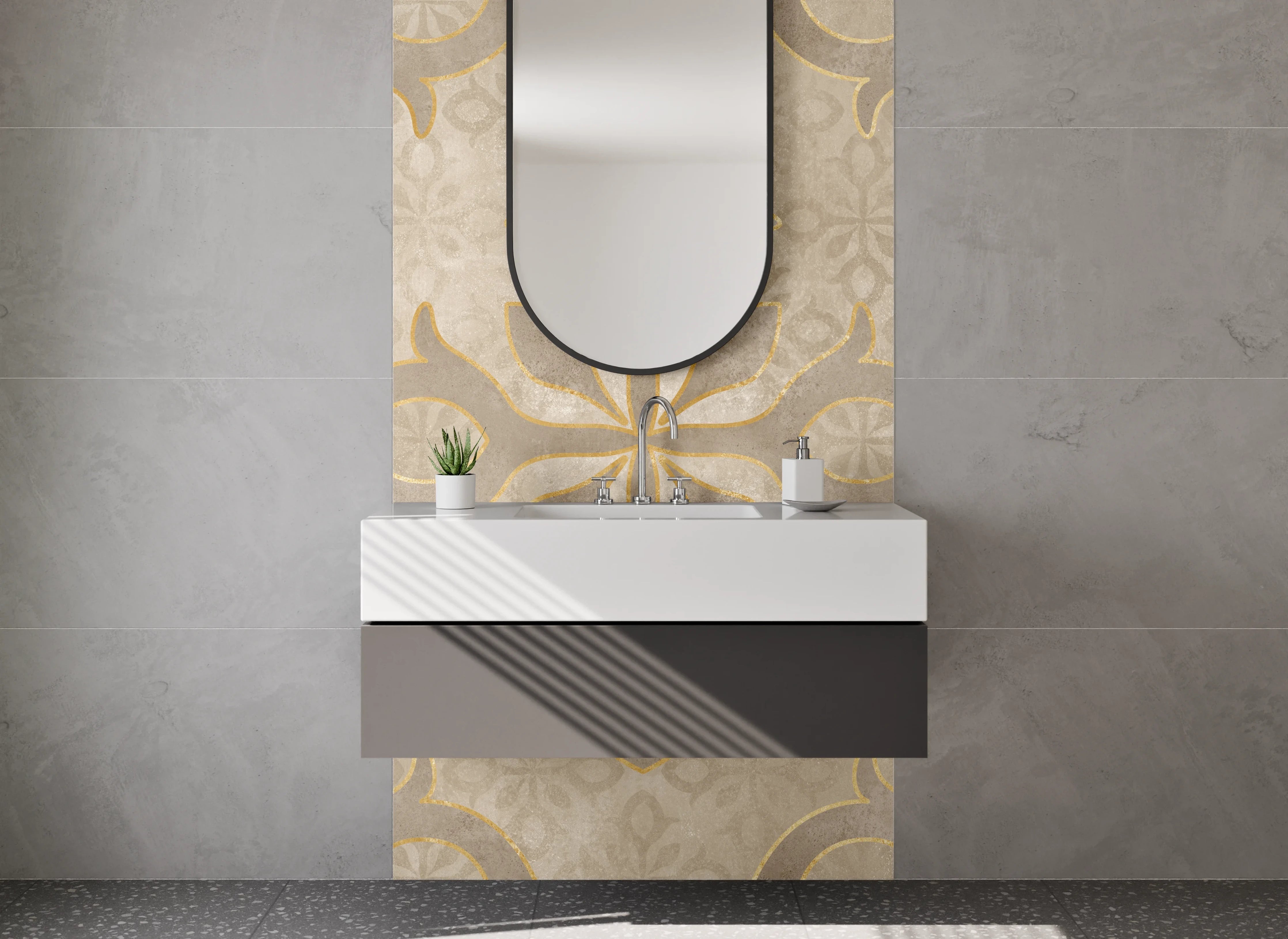 Waschbecken-Rückwand - Vintage Ornament Muster Braun Beige