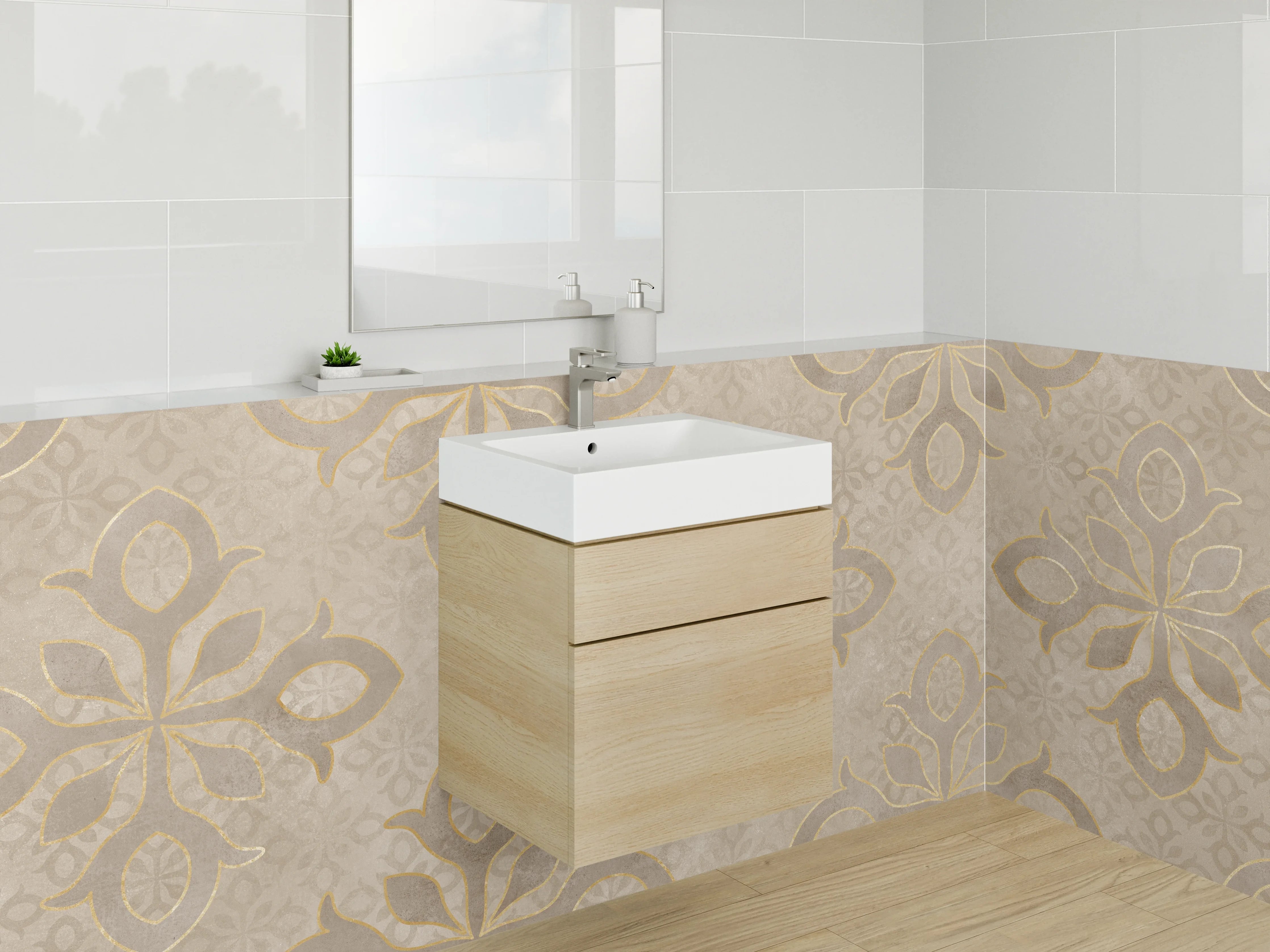 Waschbecken-Rückwand - Vintage Ornament Muster Braun Beige