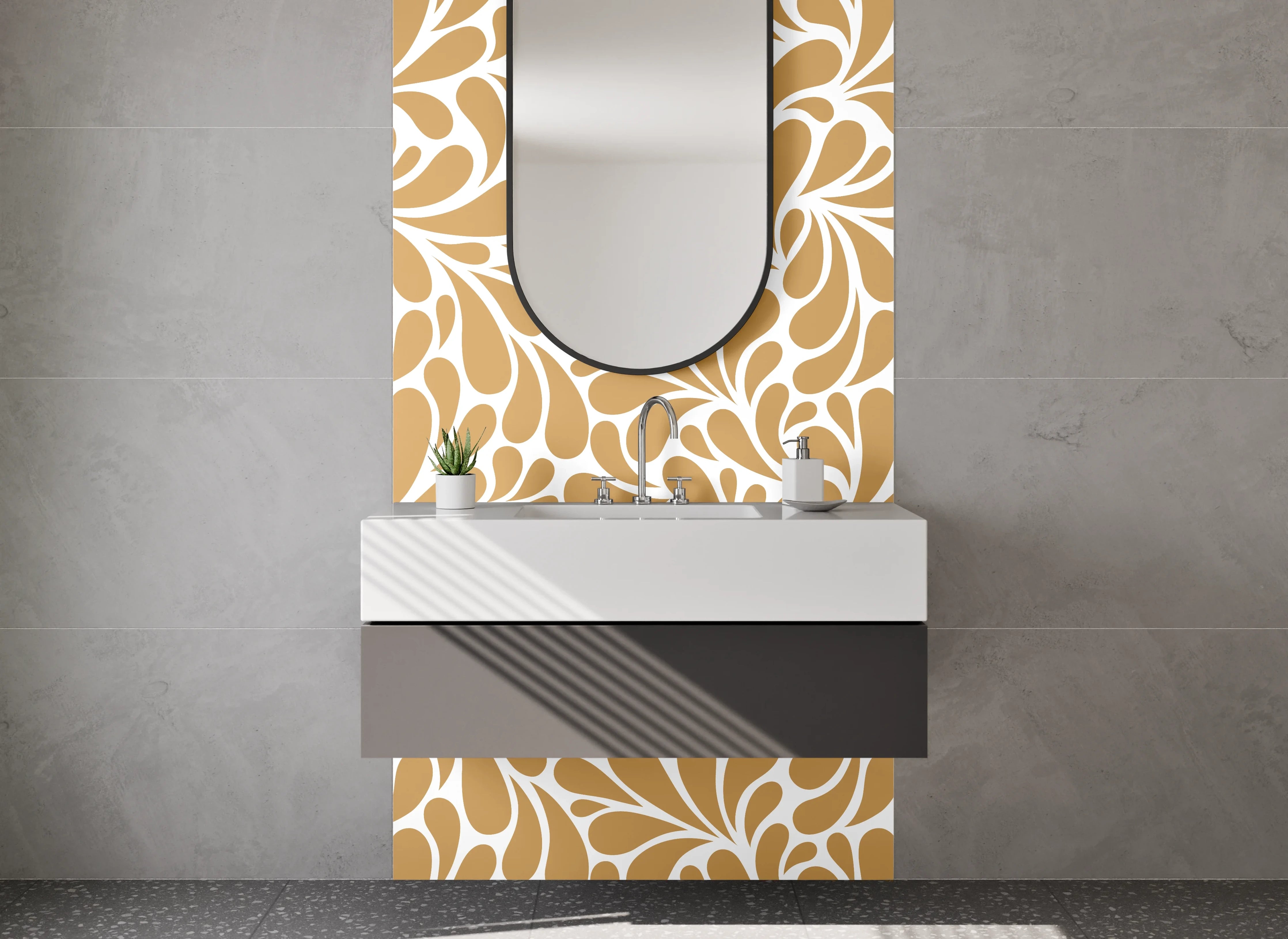 Waschbecken-Rückwand - Vintage-Ornamentik Braun Grauweiß