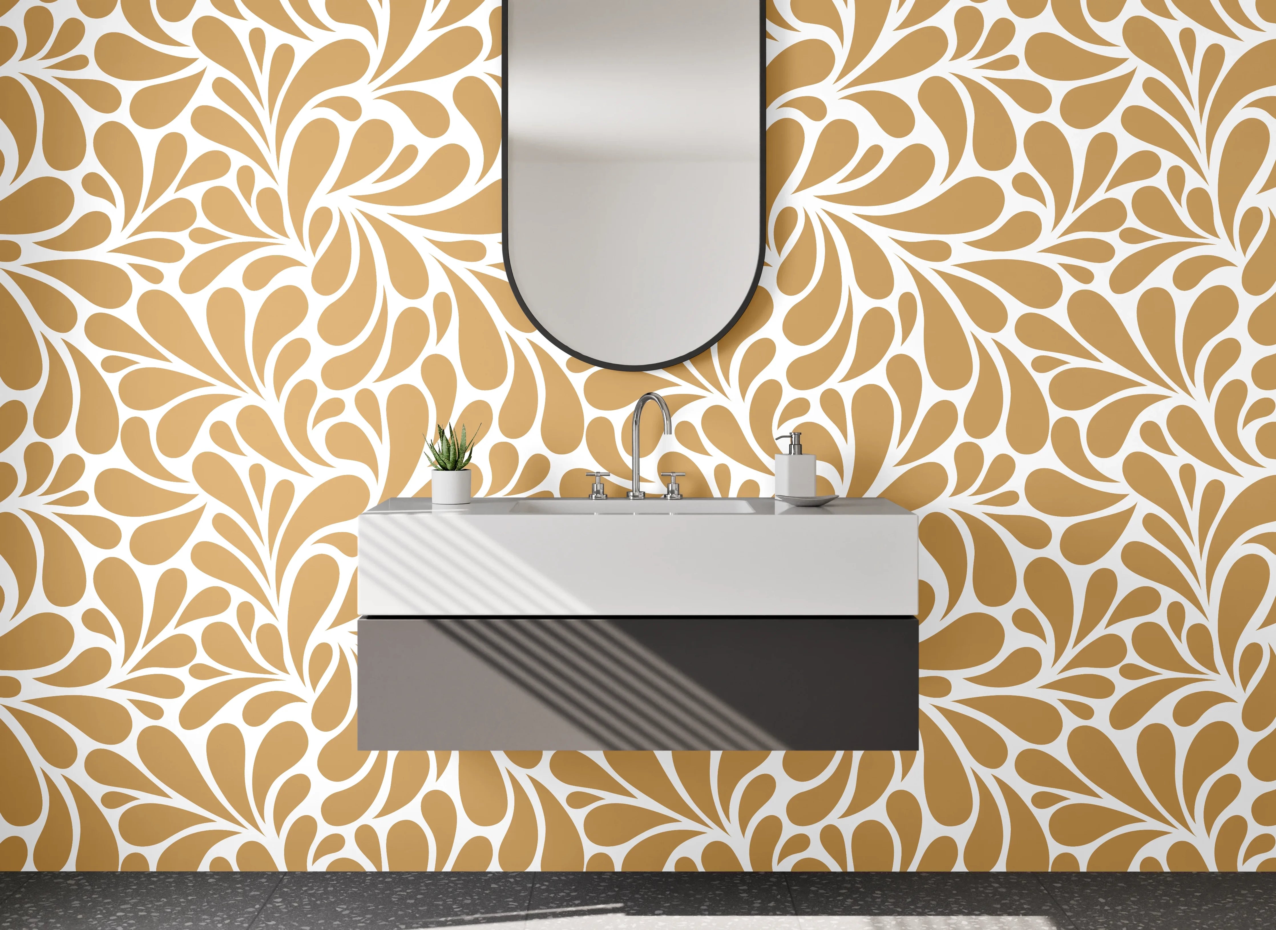 Waschbecken-Rückwand - Vintage-Ornamentik Braun Grauweiß