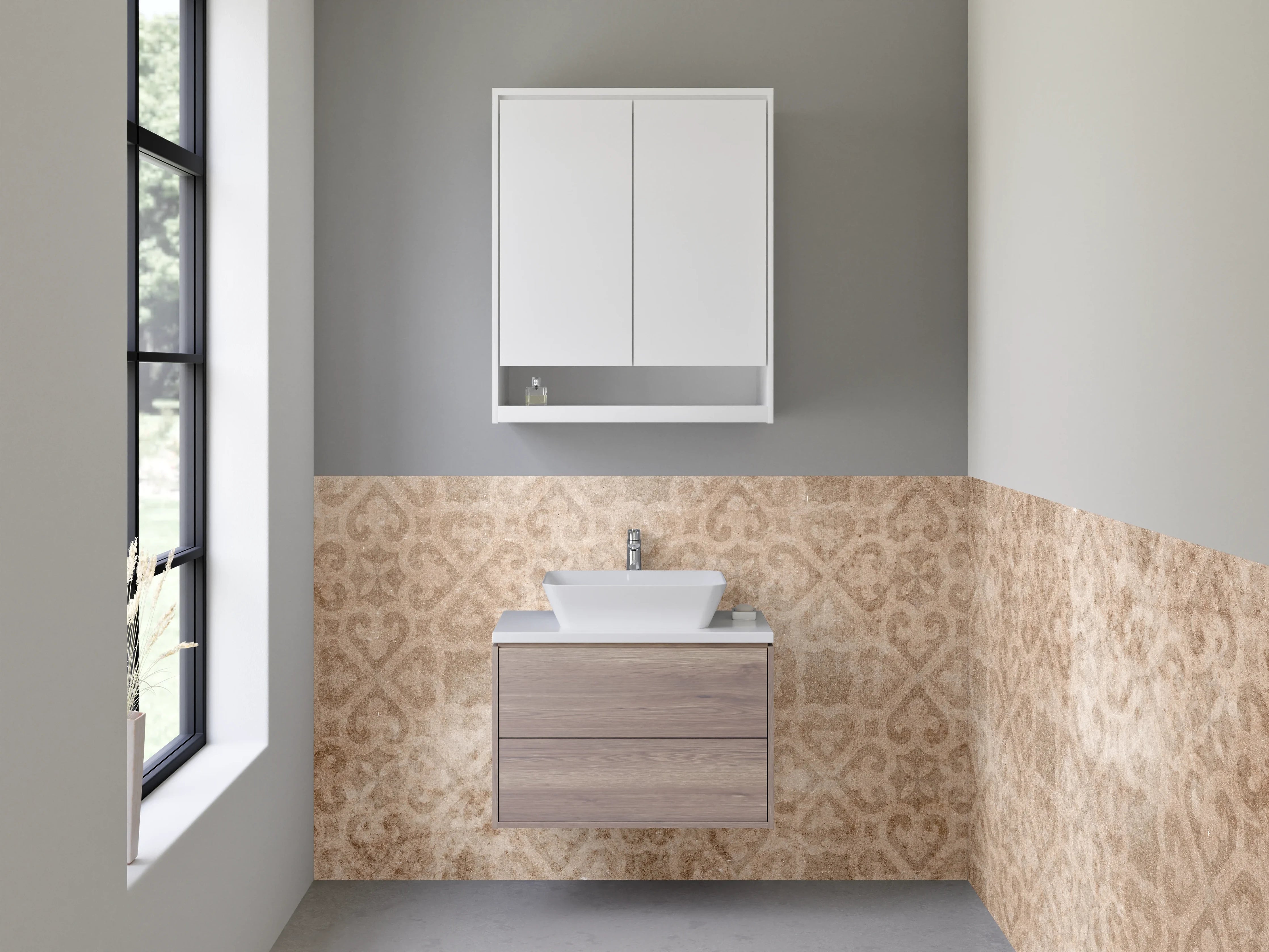 Waschbecken-Rückwand - Vintage Ornamentmuster Beige Braun