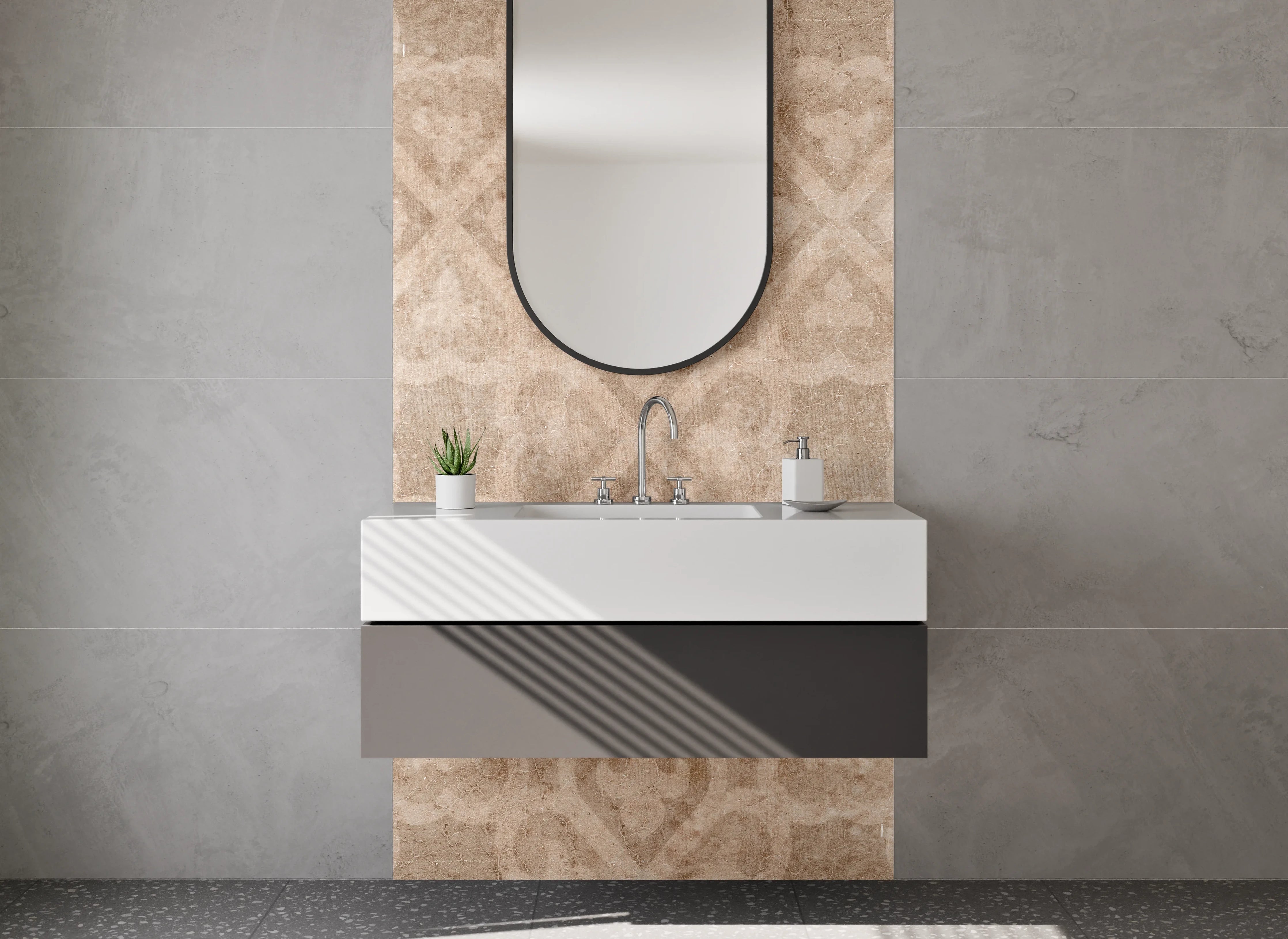 Waschbecken-Rückwand - Vintage Ornamentmuster Beige Braun