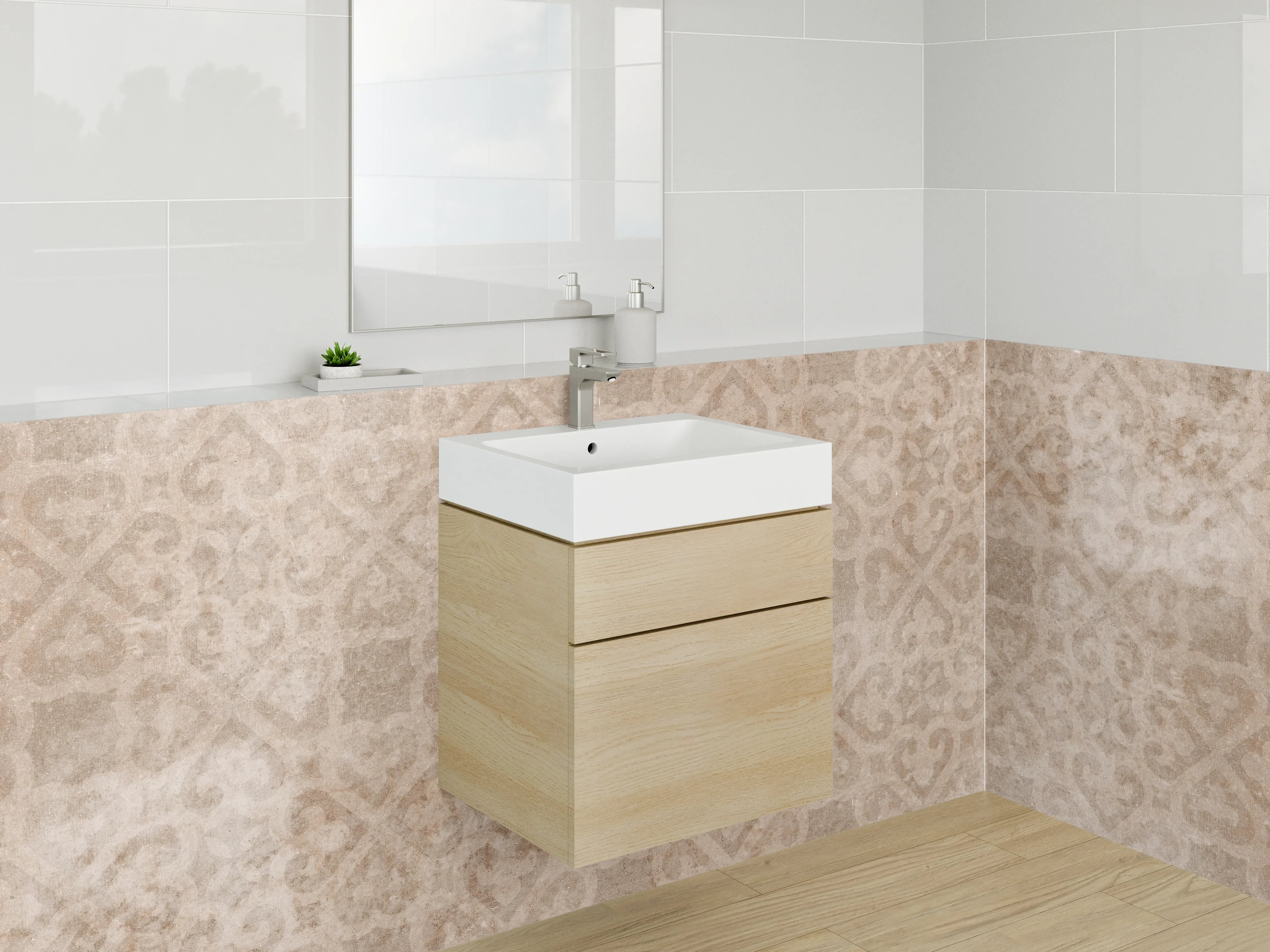 Waschbecken-Rückwand - Vintage Ornamentmuster Beige Braun