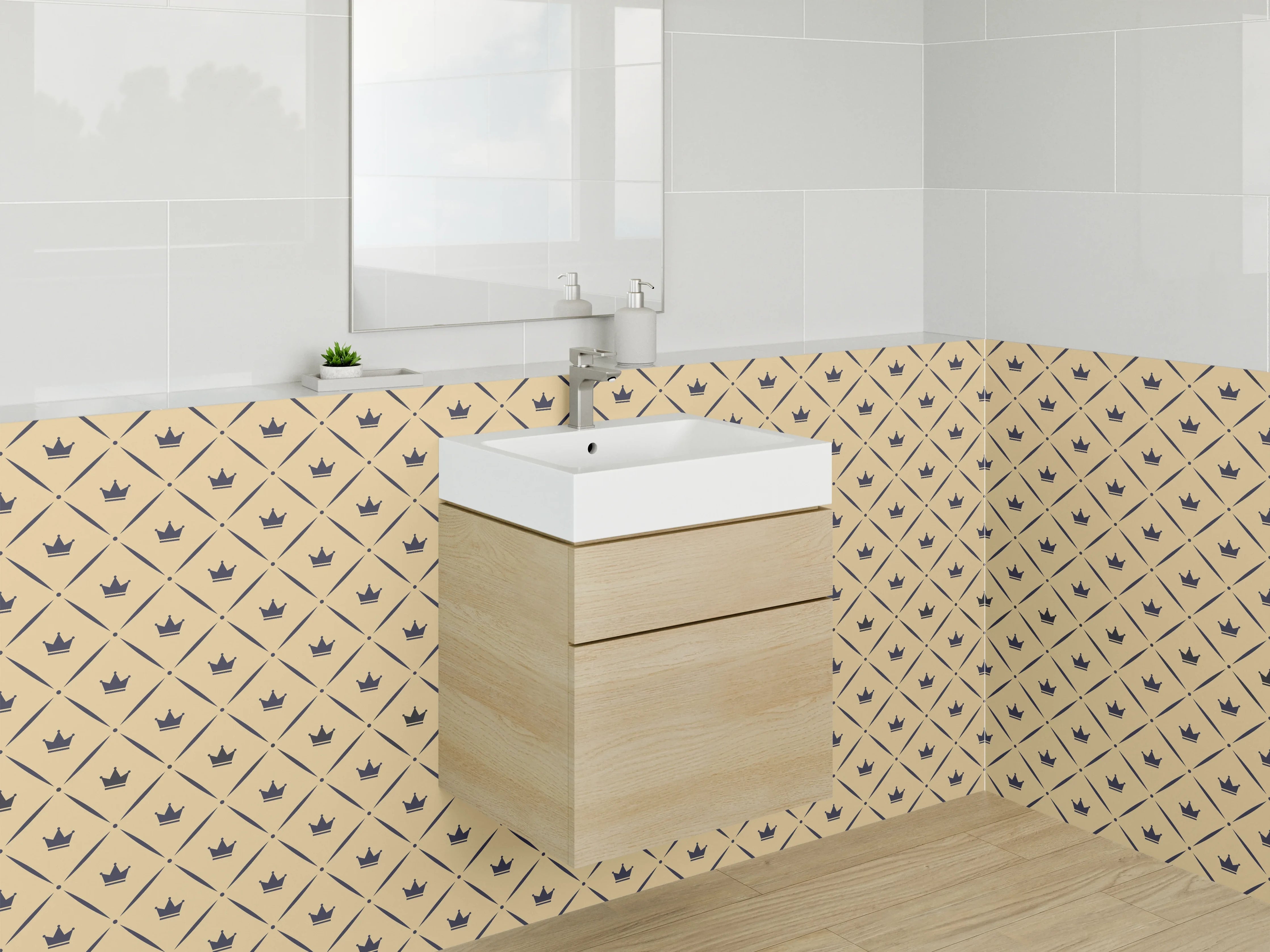 Waschbecken-Rückwand - Vintage Retro Muster Diamant Grafik