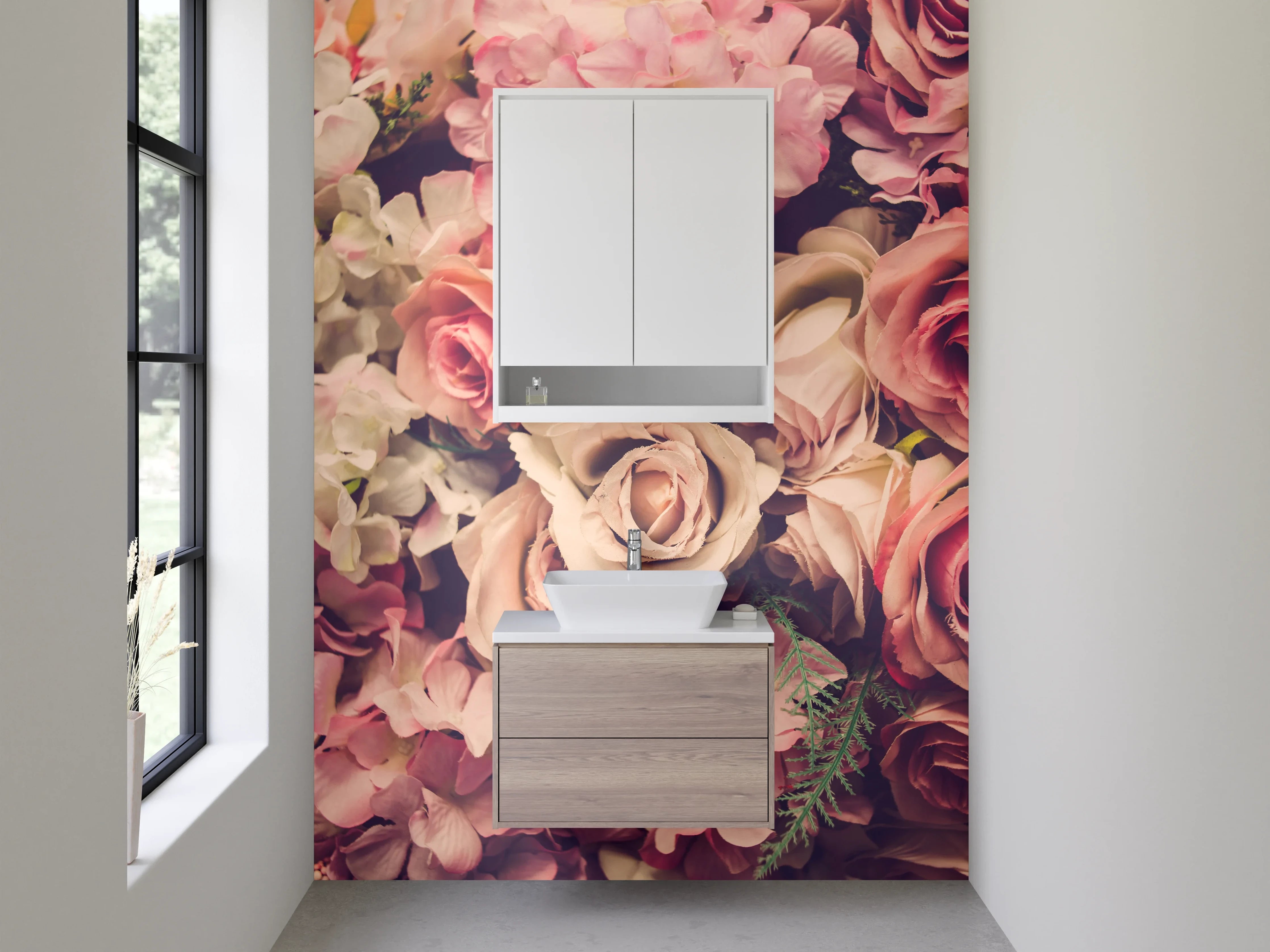 Waschbecken-Rückwand - Vintage Rosen Blumenmeer Artprint