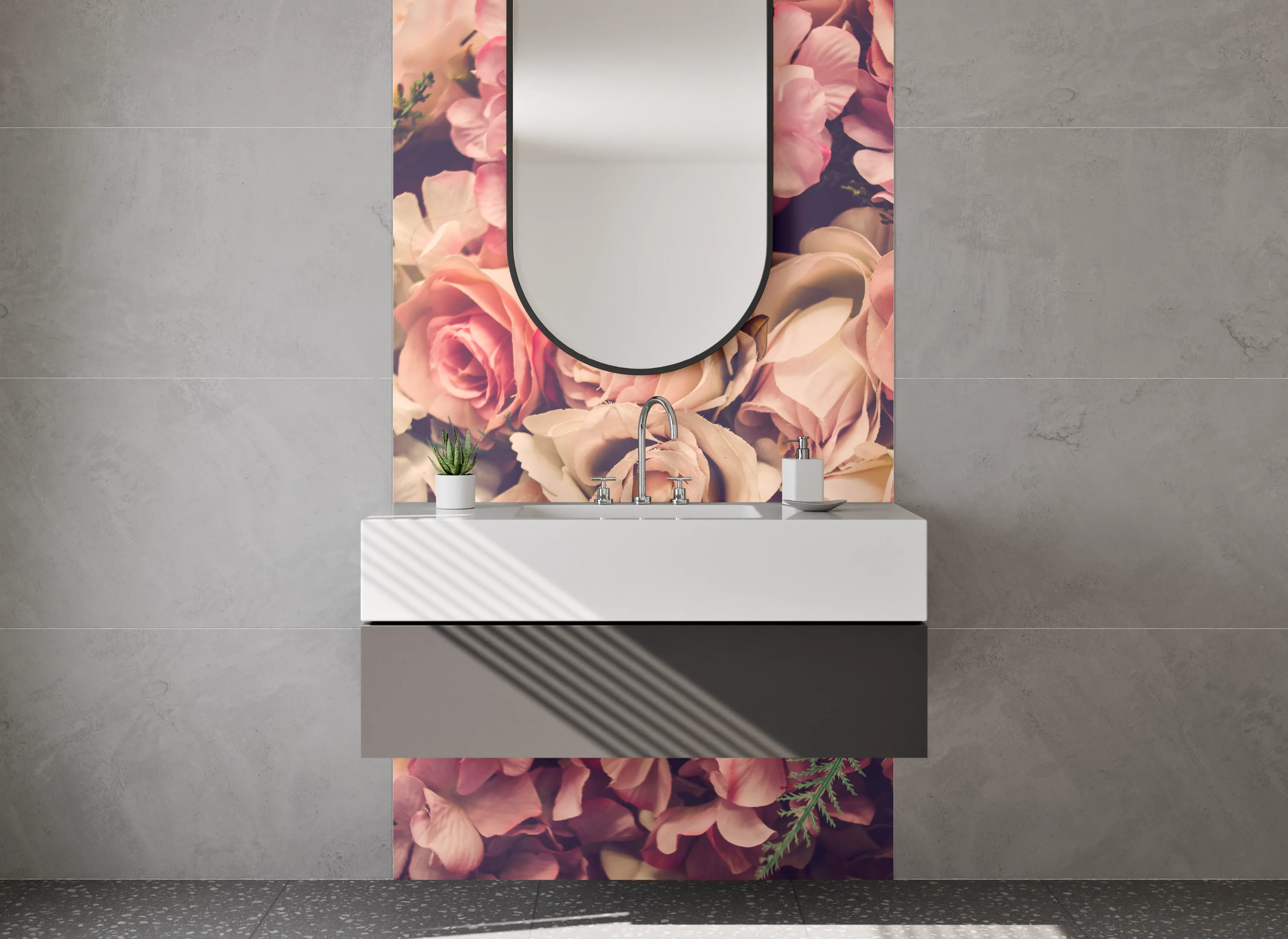 Waschbecken-Rückwand - Vintage Rosen Blumenmeer Artprint
