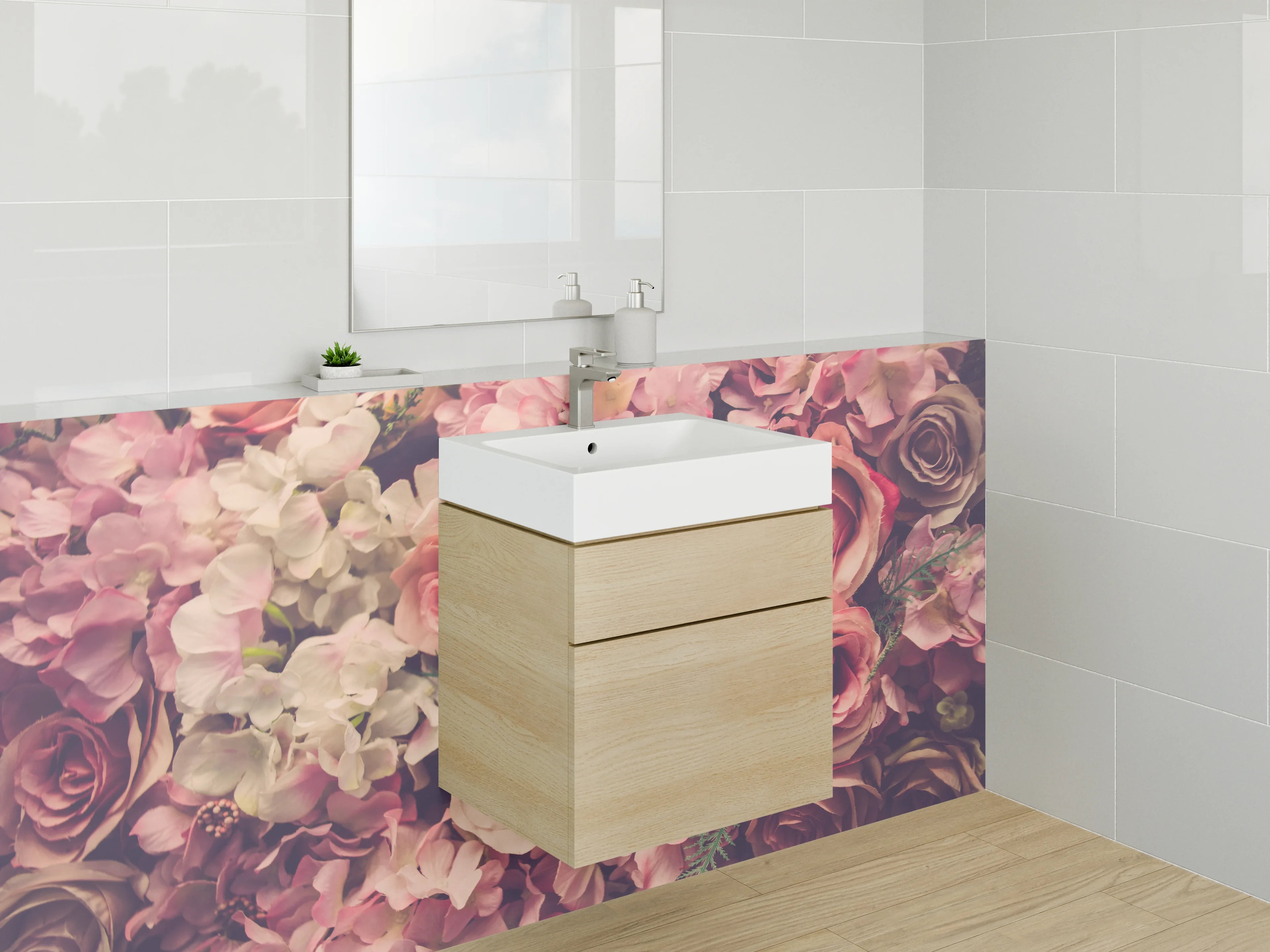 Waschbecken-Rückwand - Vintage Rosen Blumenmeer Artprint