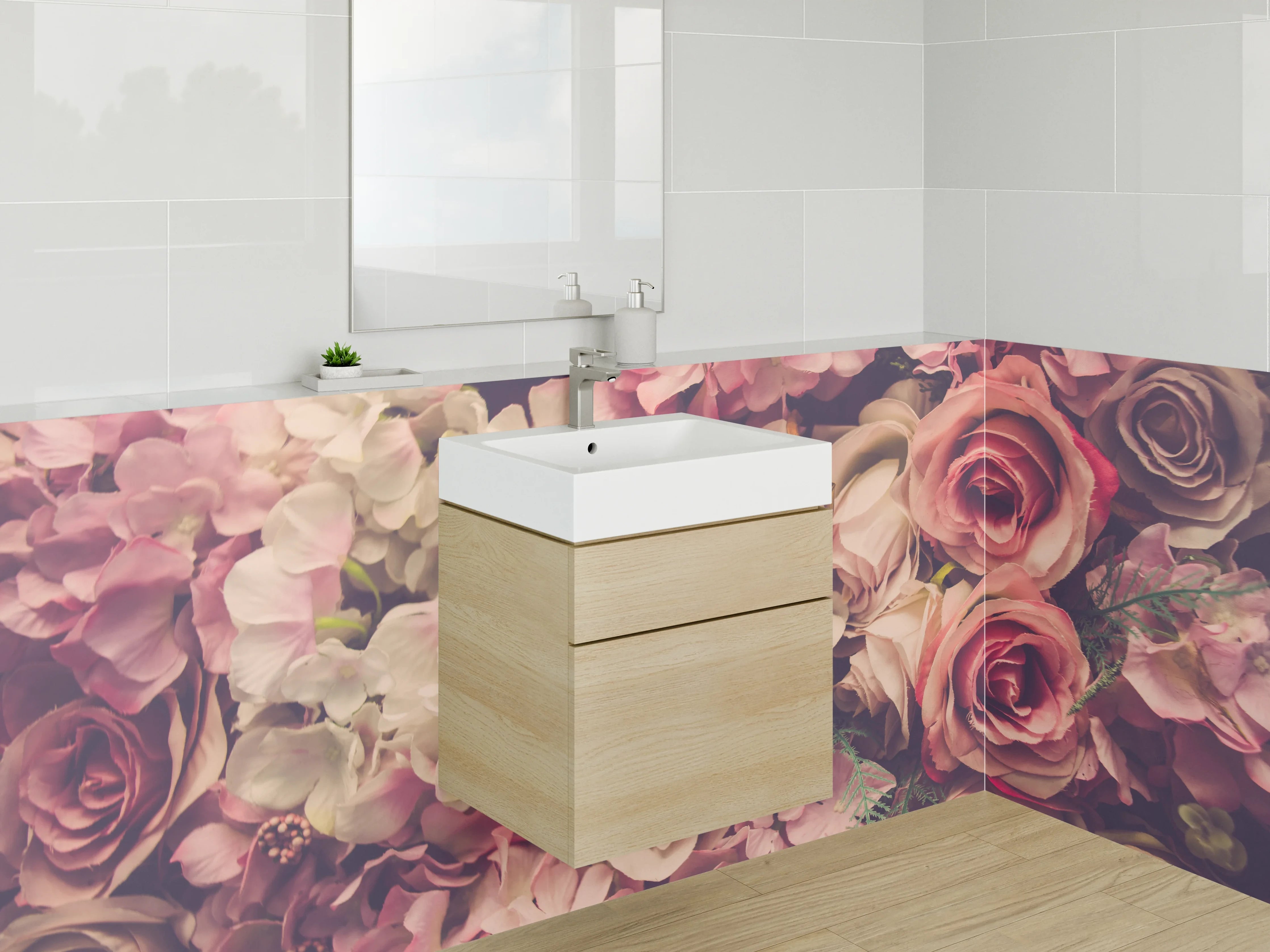 Waschbecken-Rückwand - Vintage Rosen Blumenmeer Artprint