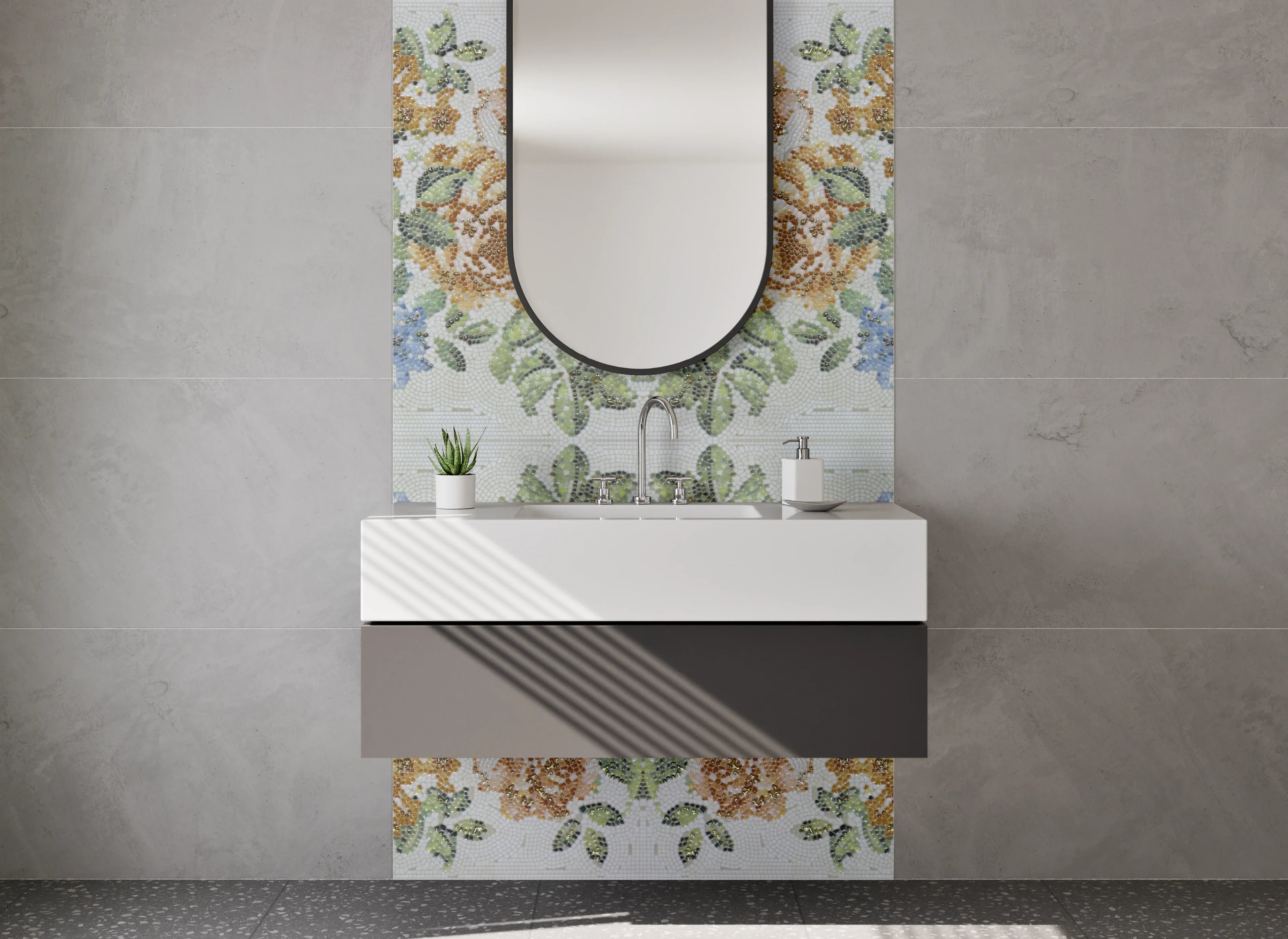 Waschbecken-Rückwand - Vintage Rosen Stickerei Blumenmuster