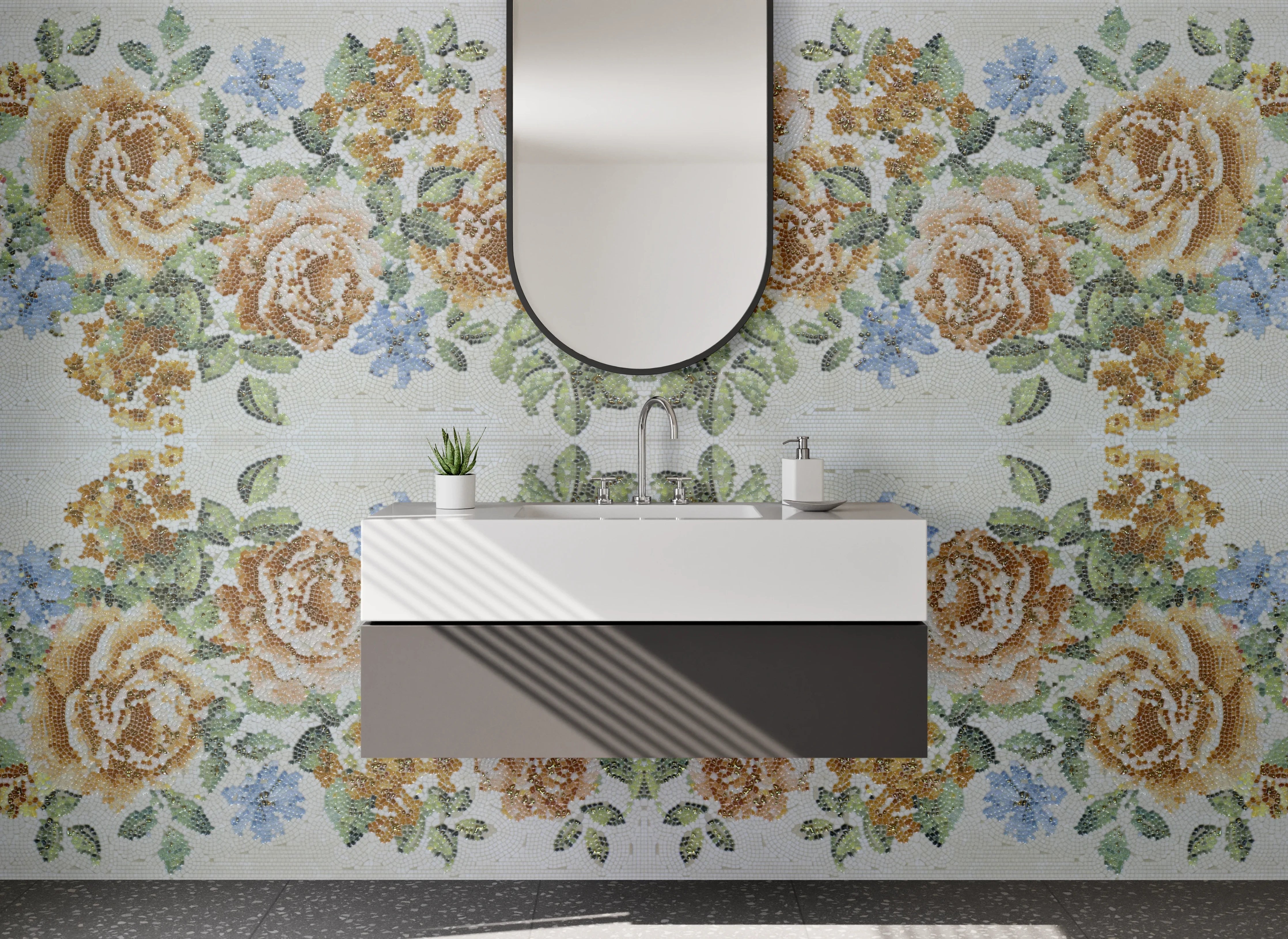 Waschbecken-Rückwand - Vintage Rosen Stickerei Blumenmuster