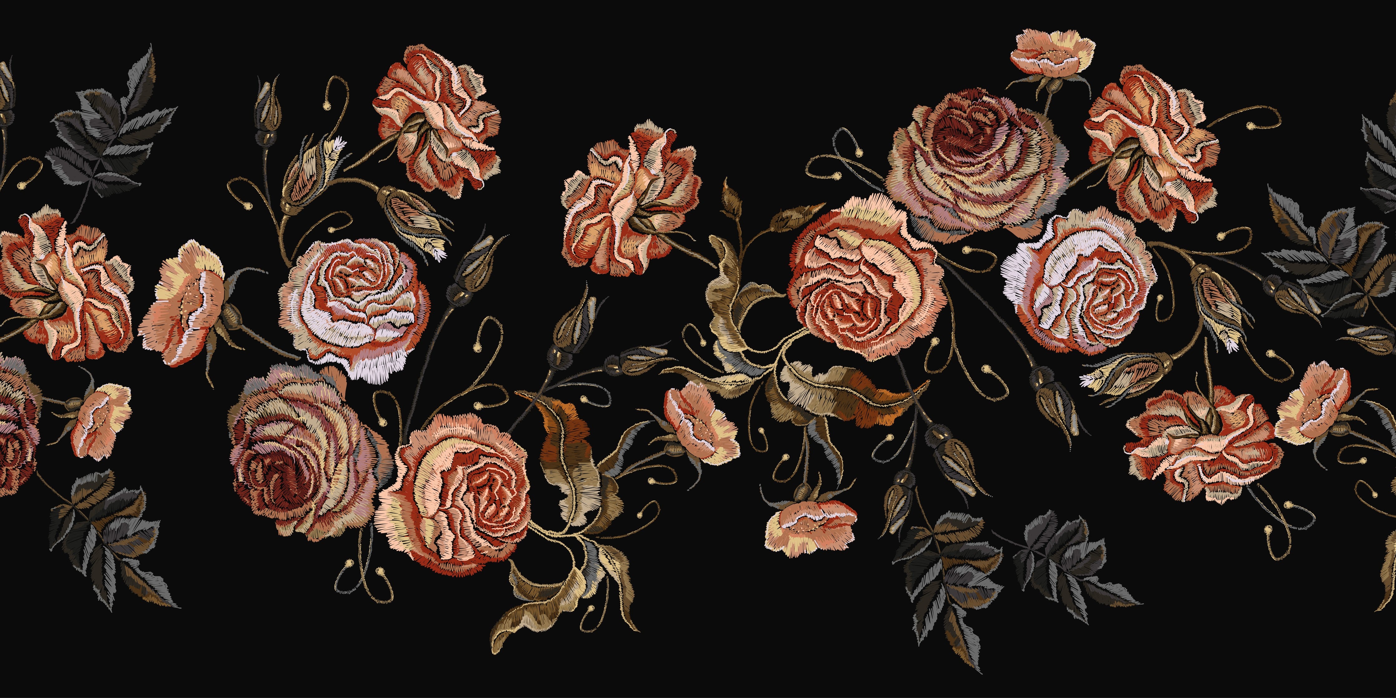 Waschbecken-Rückwand-Vintage Rosen Stickerei auf Schwarz