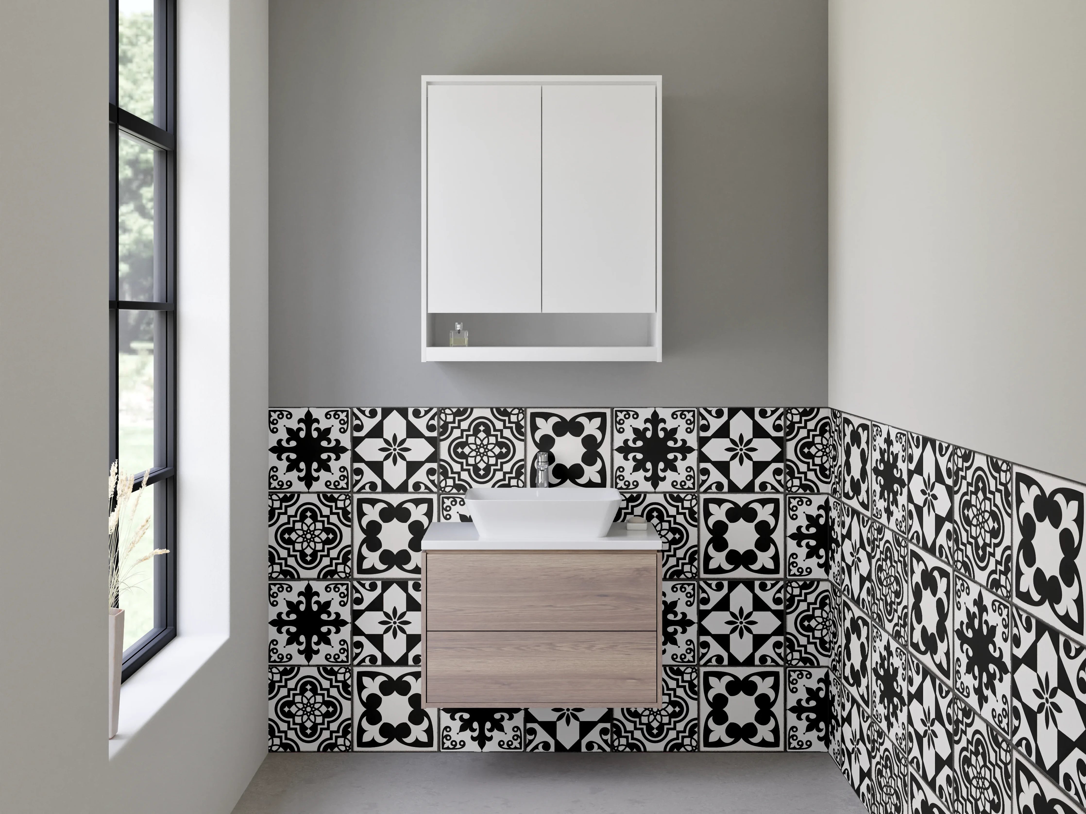 Waschbecken-Rückwand - Vintage Schwarz-Weiß Mosaik Fliesenmuster