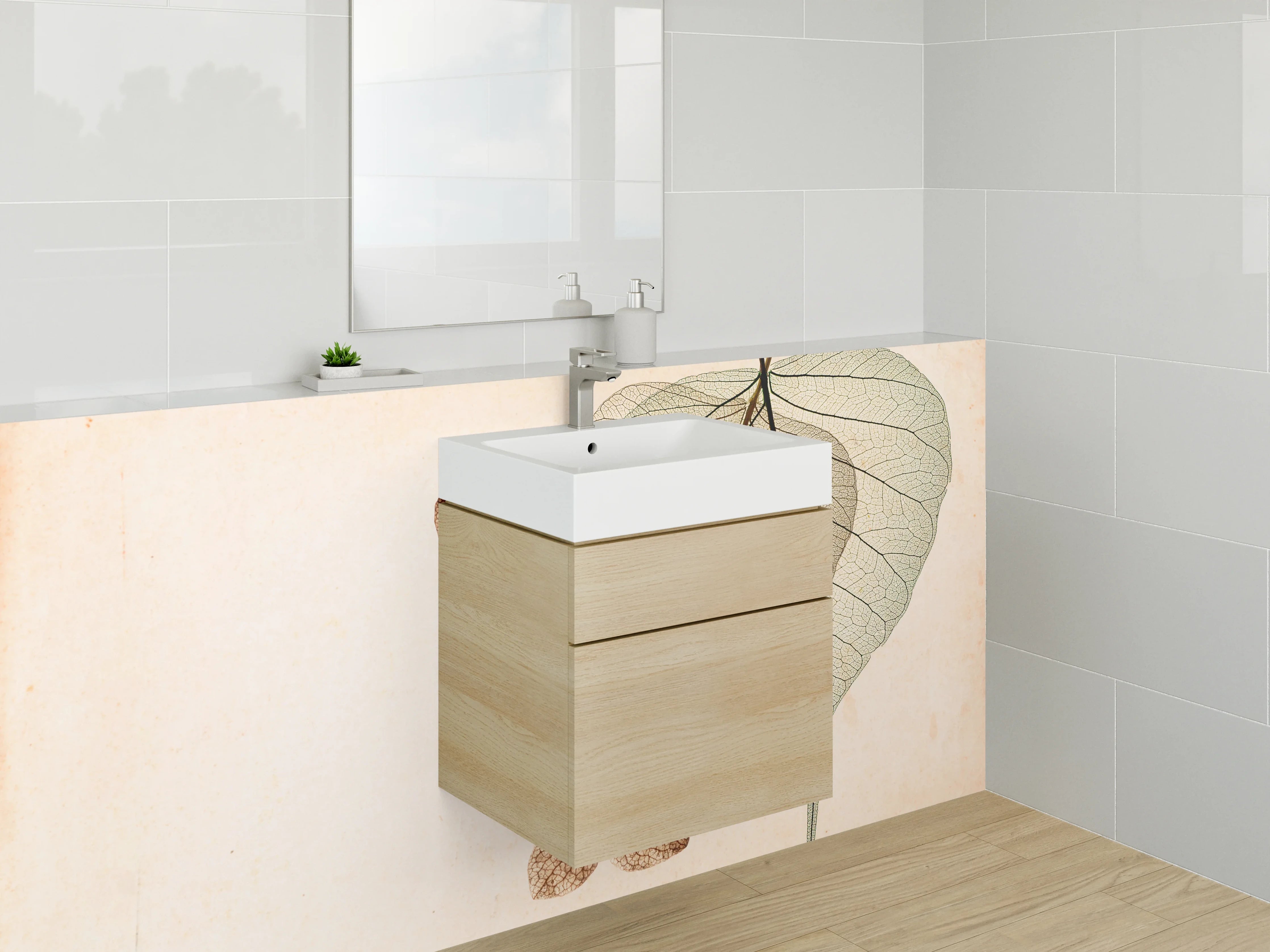 Waschbecken-Rückwand - Vintage Skelett-Blätter auf Naturpapier
