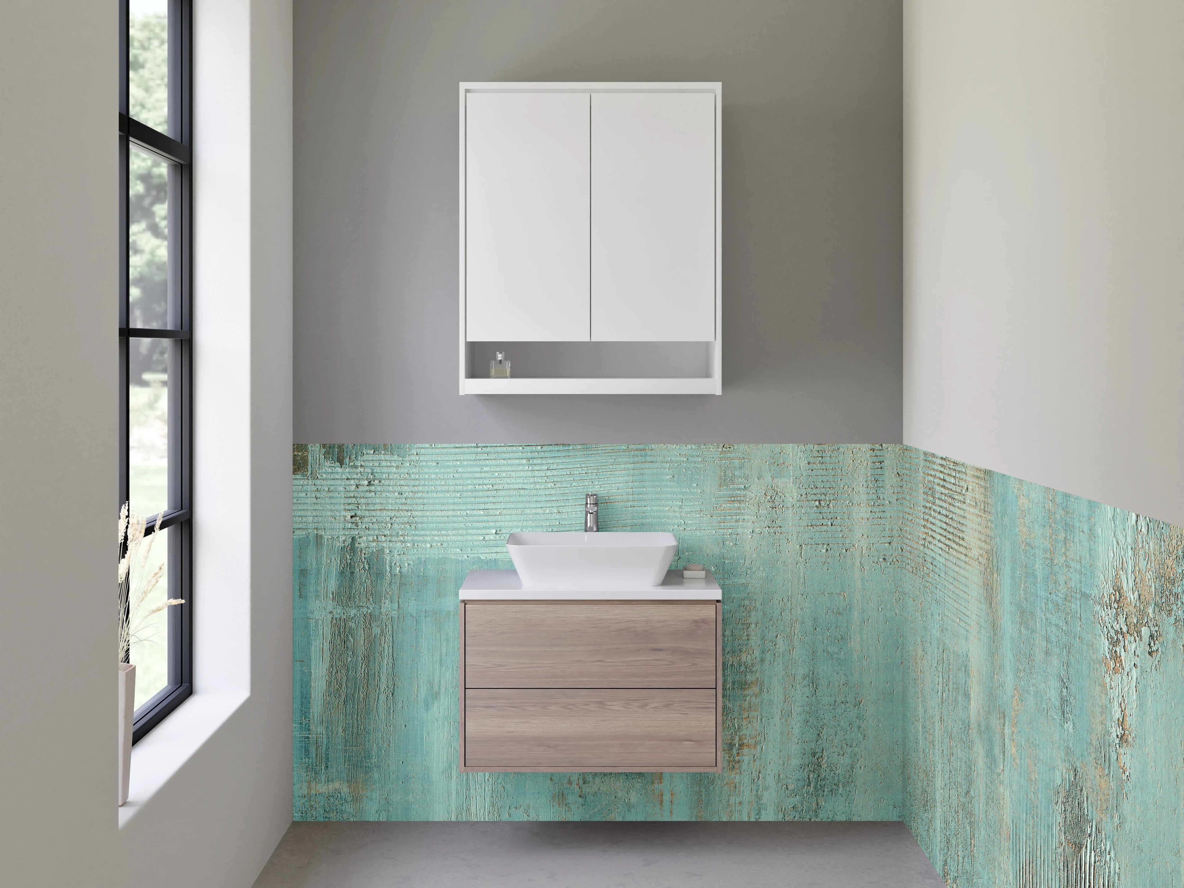 Waschbecken-Rückwand - Vintage Türkis Patina Struktur
