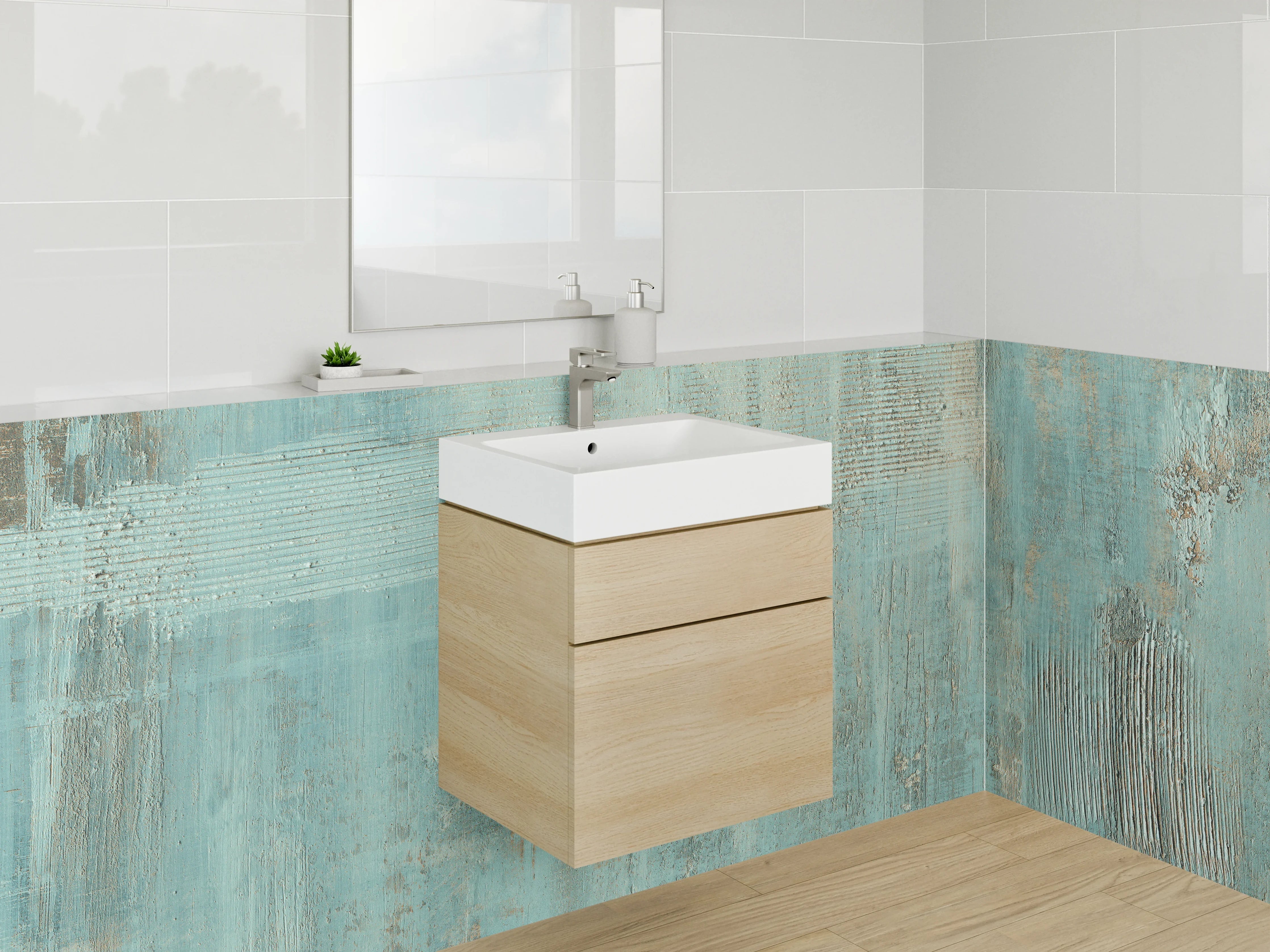 Waschbecken-Rückwand - Vintage Türkis Patina Struktur