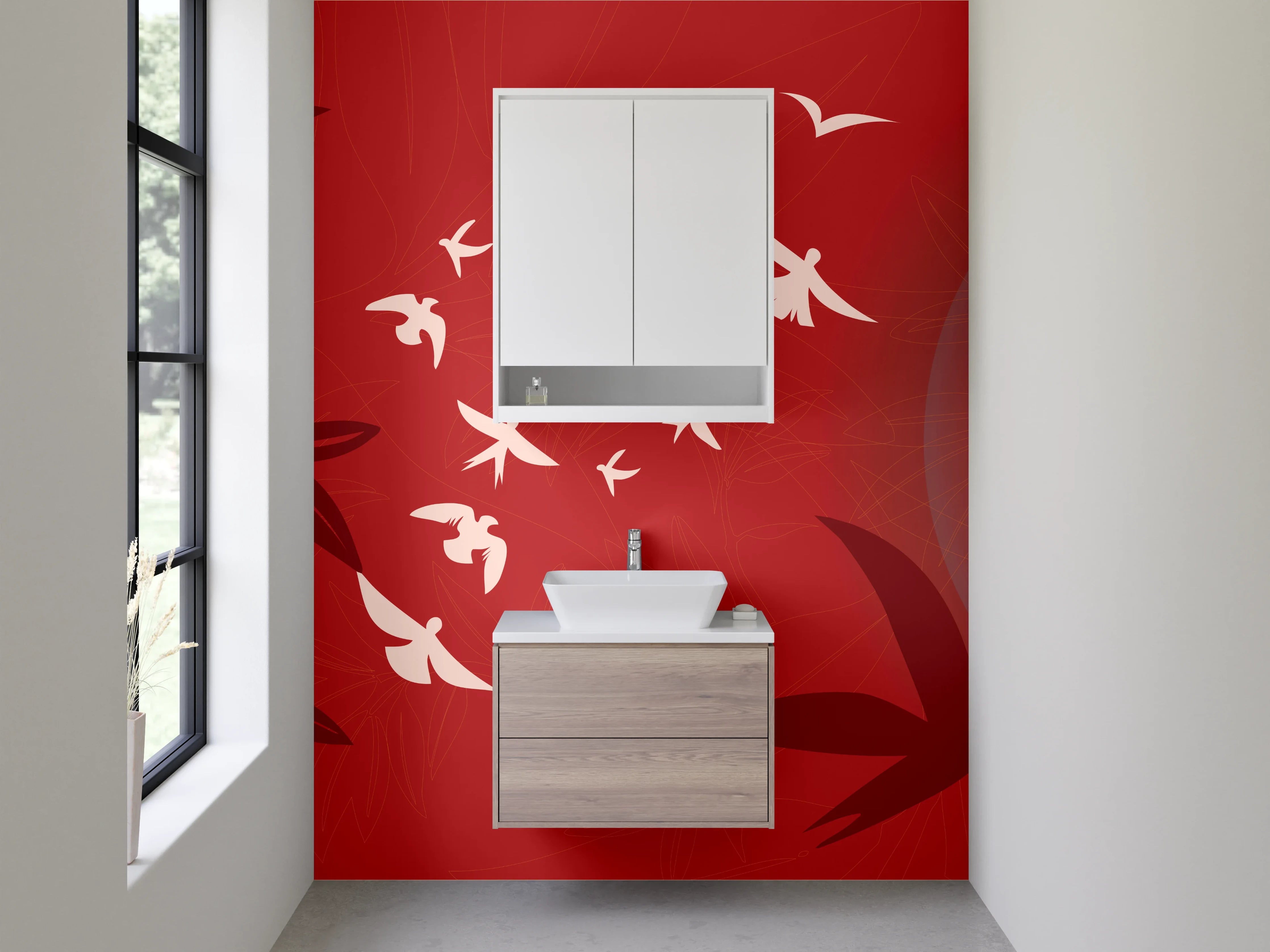 Waschbecken-Rückwand - Vögel im Sonnenuntergang Design