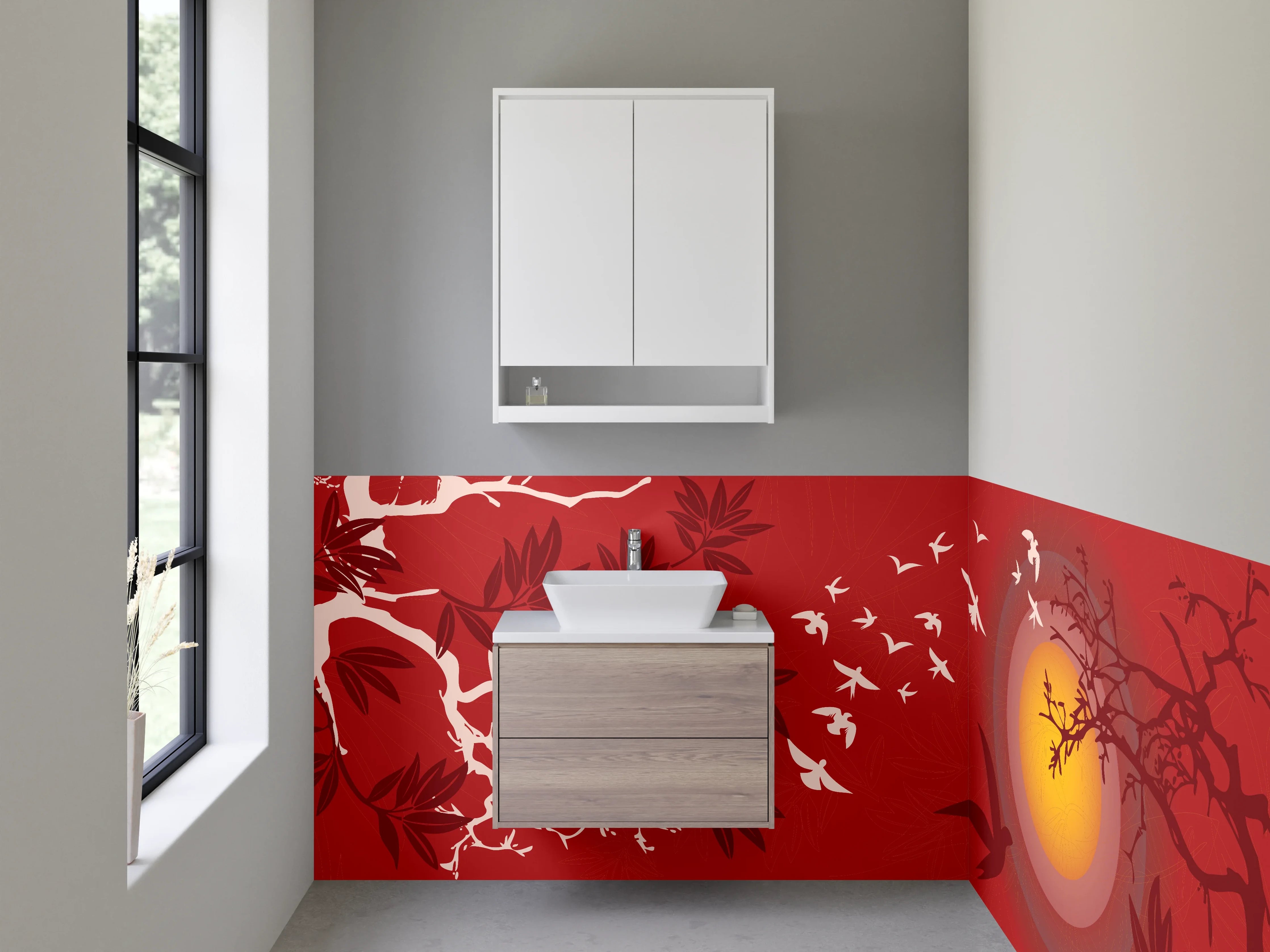 Waschbecken-Rückwand - Vögel im Sonnenuntergang Design