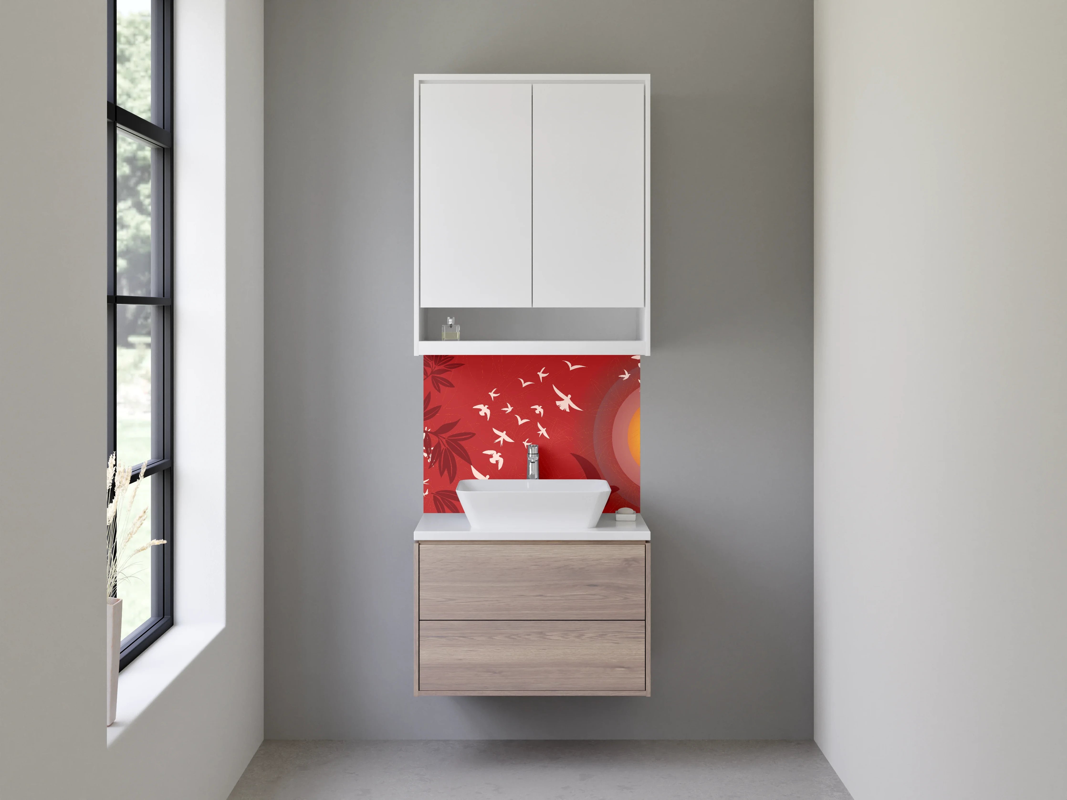 Waschbecken-Rückwand - Vögel im Sonnenuntergang Design