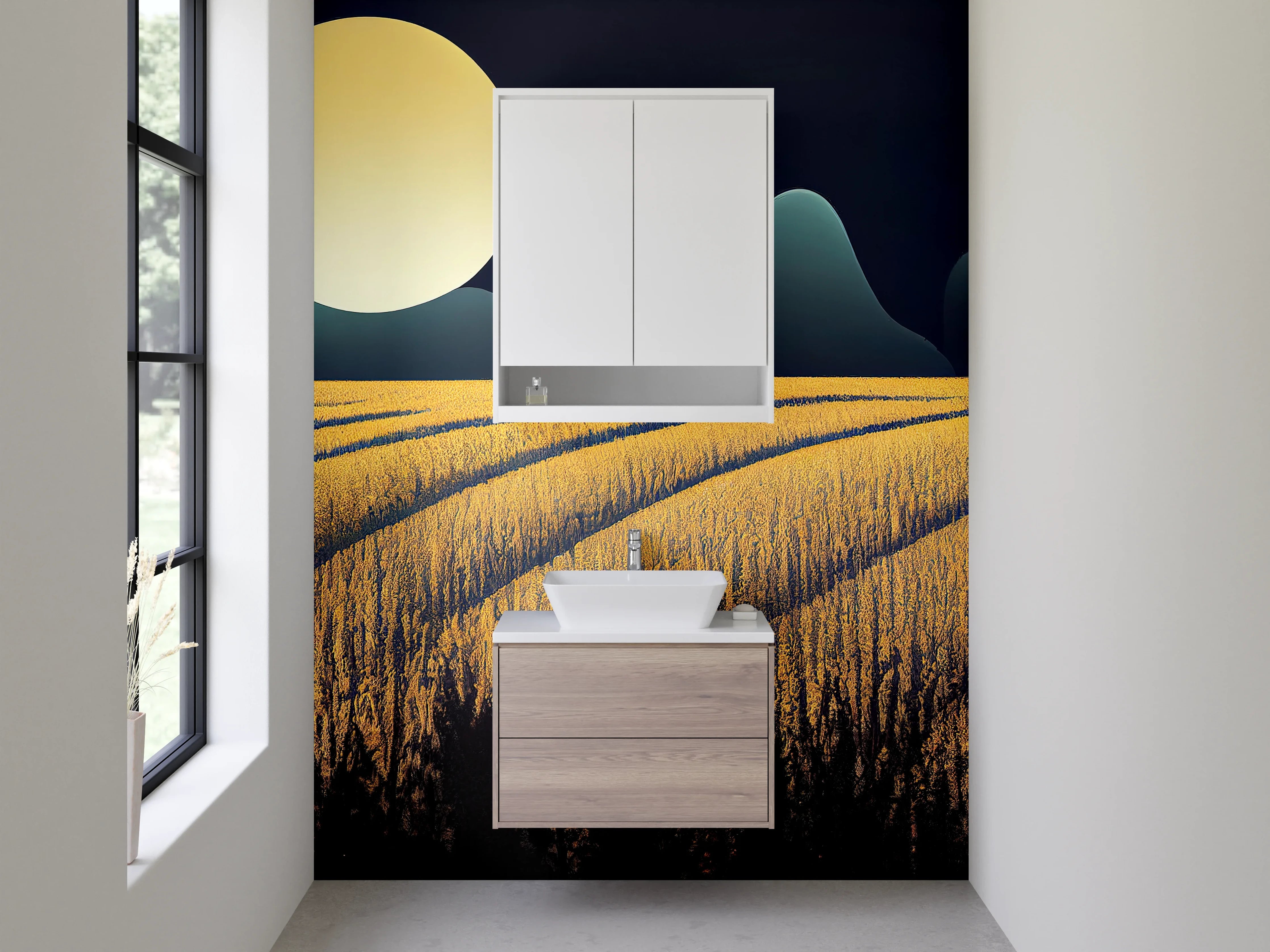 Waschbecken-Rückwand - Vollmond über goldene Felder Kunstmotiv