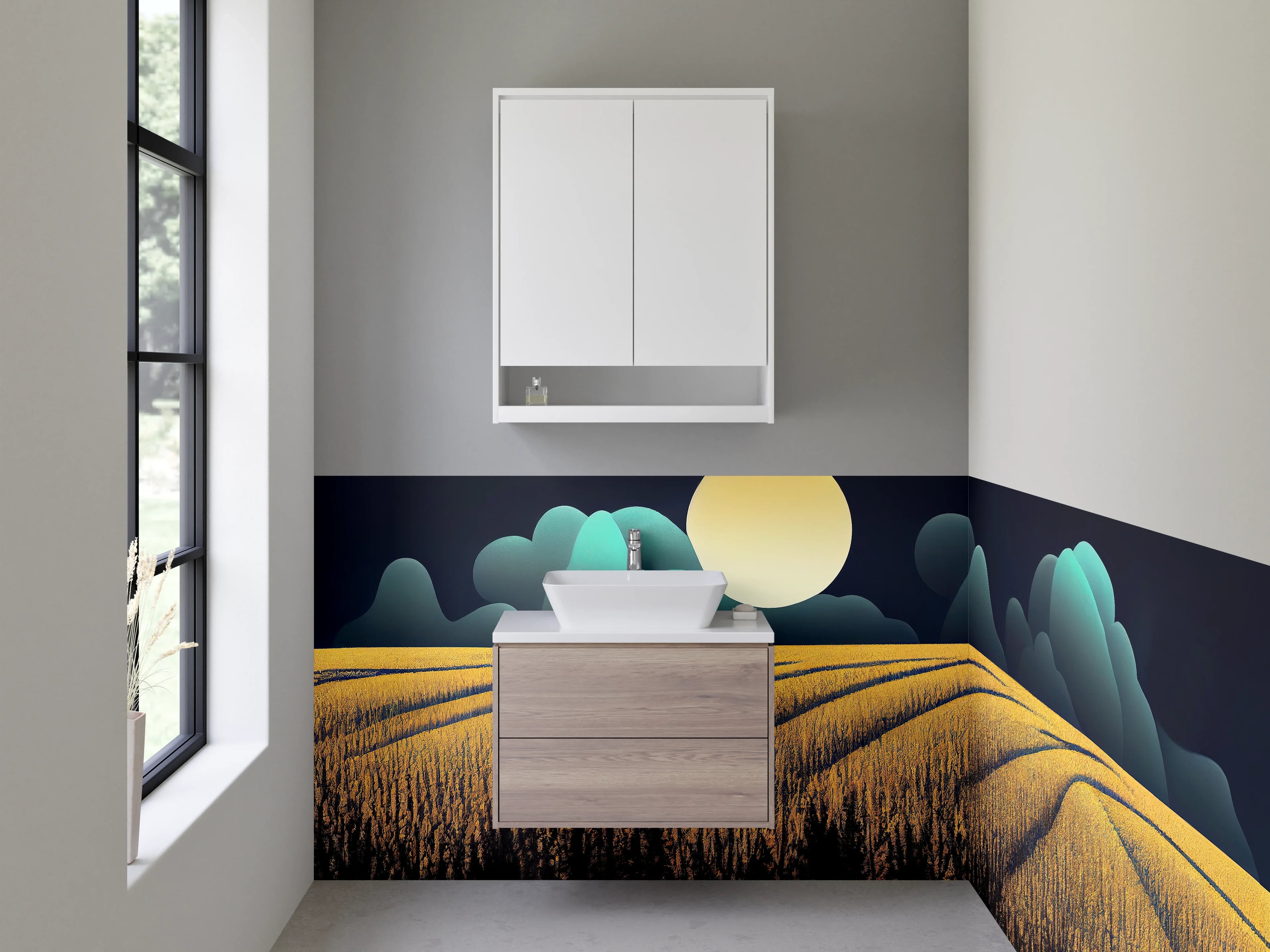 Waschbecken-Rückwand - Vollmond über goldene Felder Kunstmotiv