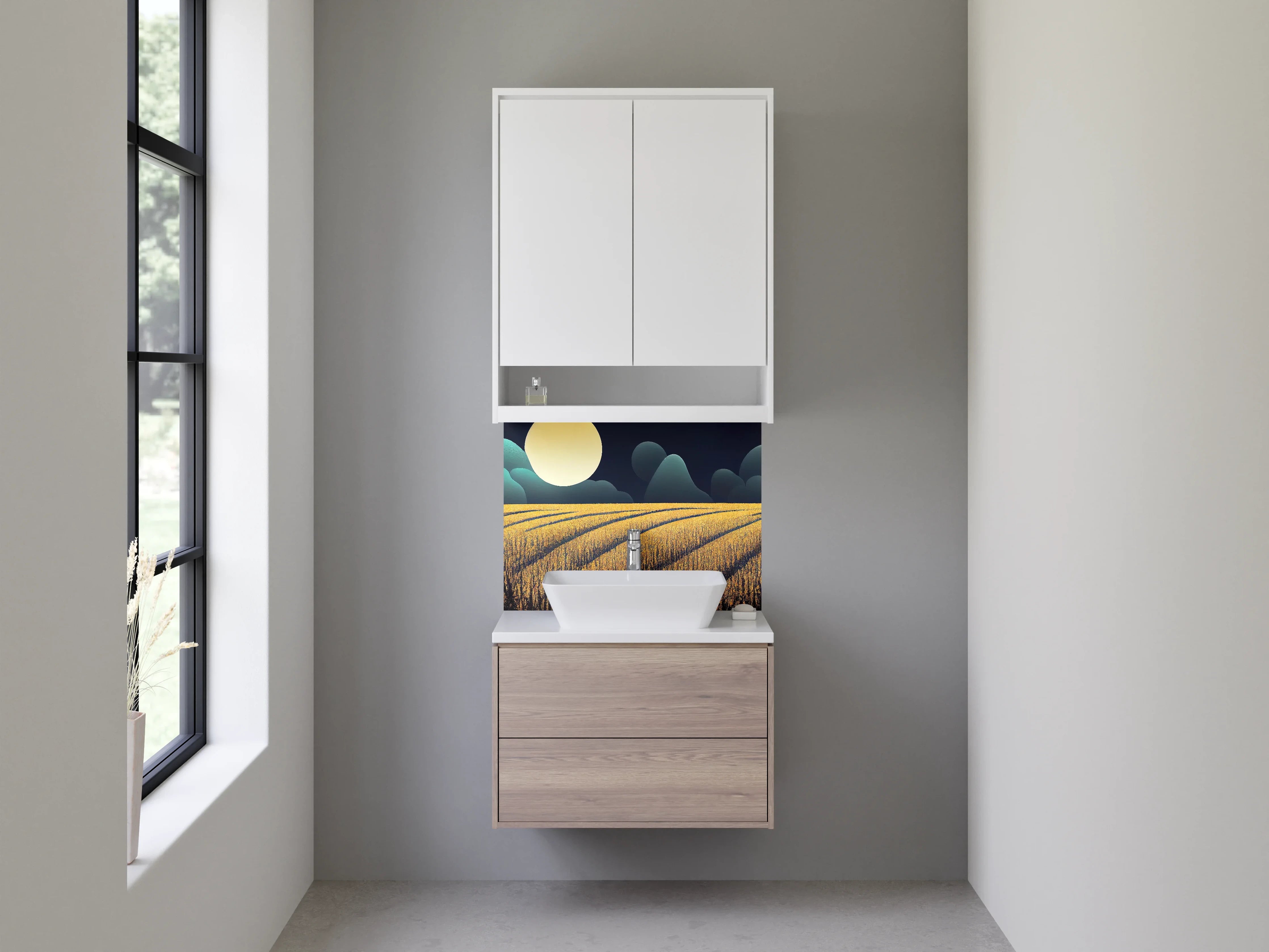 Waschbecken-Rückwand - Vollmond über goldene Felder Kunstmotiv
