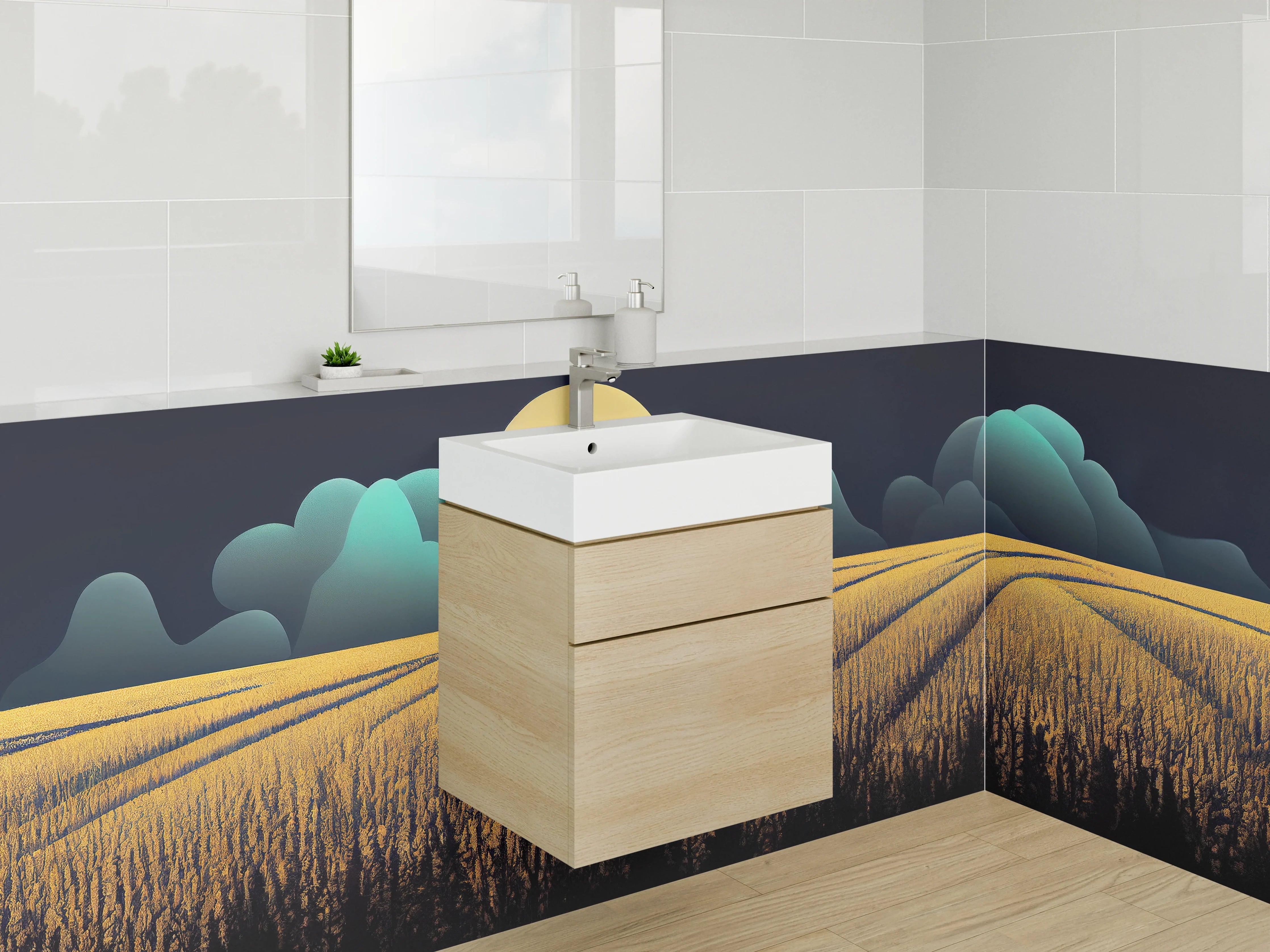 Waschbecken-Rückwand - Vollmond über goldene Felder Kunstmotiv