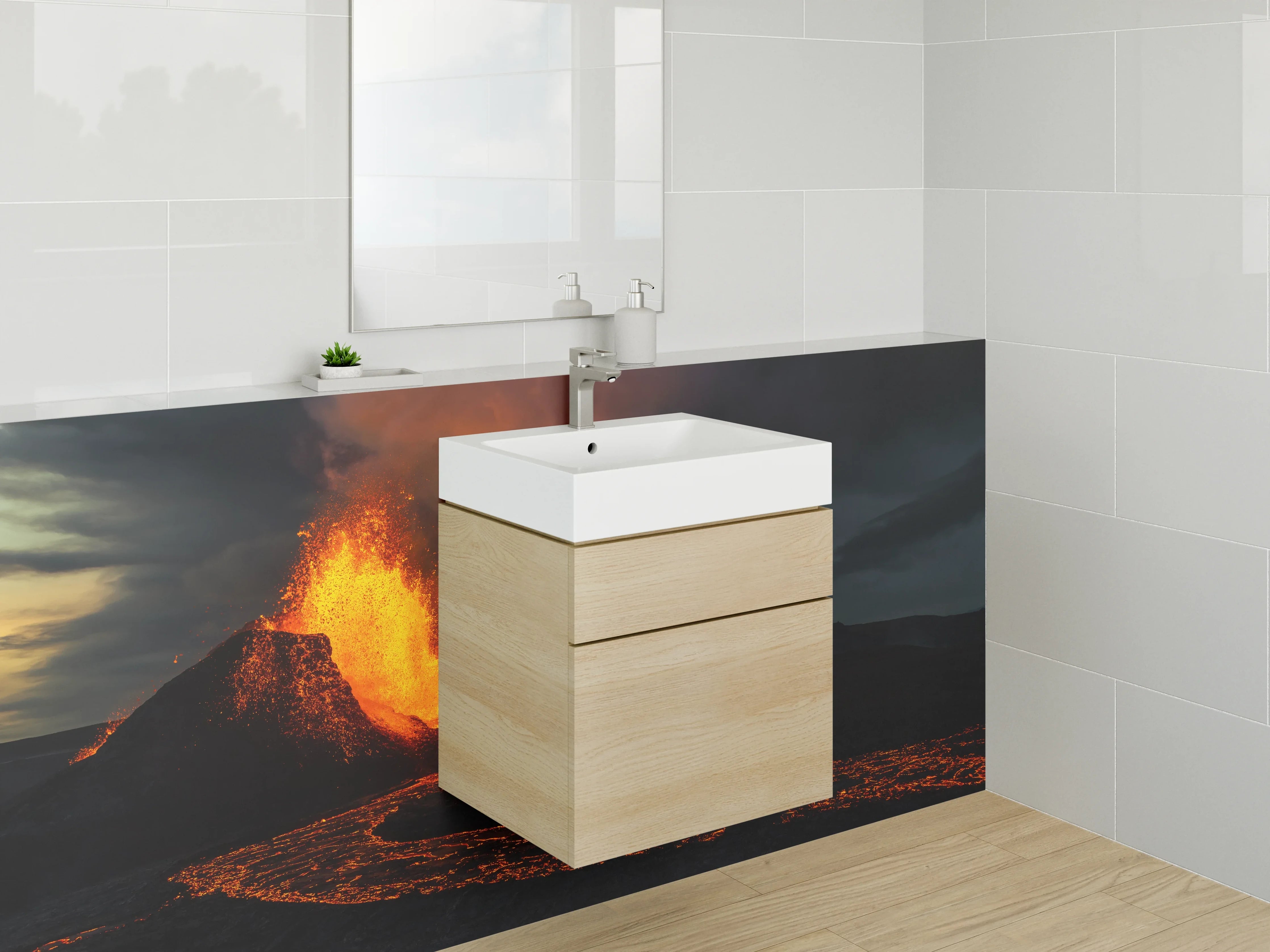 Waschbecken-Rückwand - Vulkan-Ausbruch mit fließender Lava
