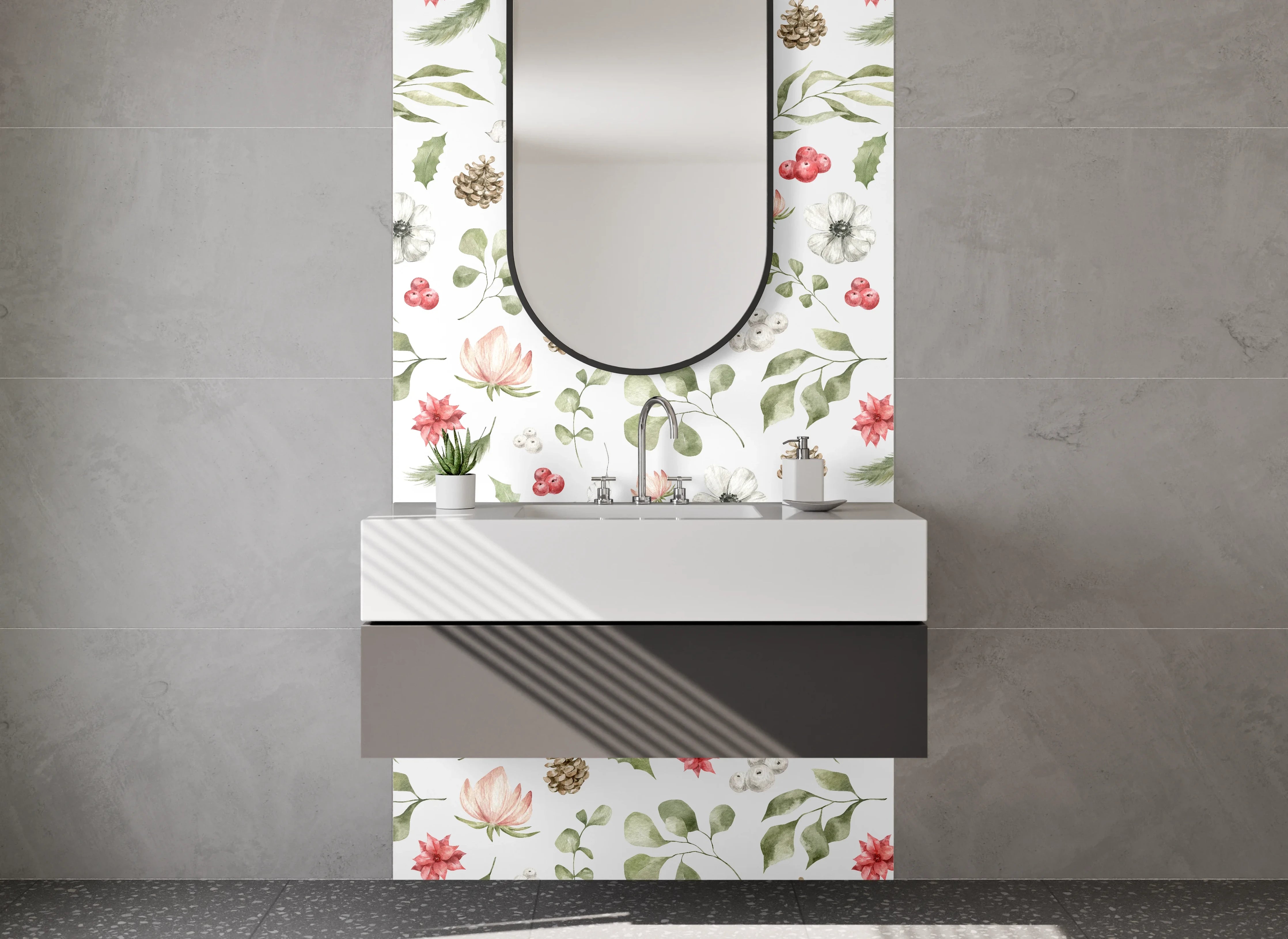 Waschbecken-Rückwand - Wald- und Blumenmuster mit Naturfarben